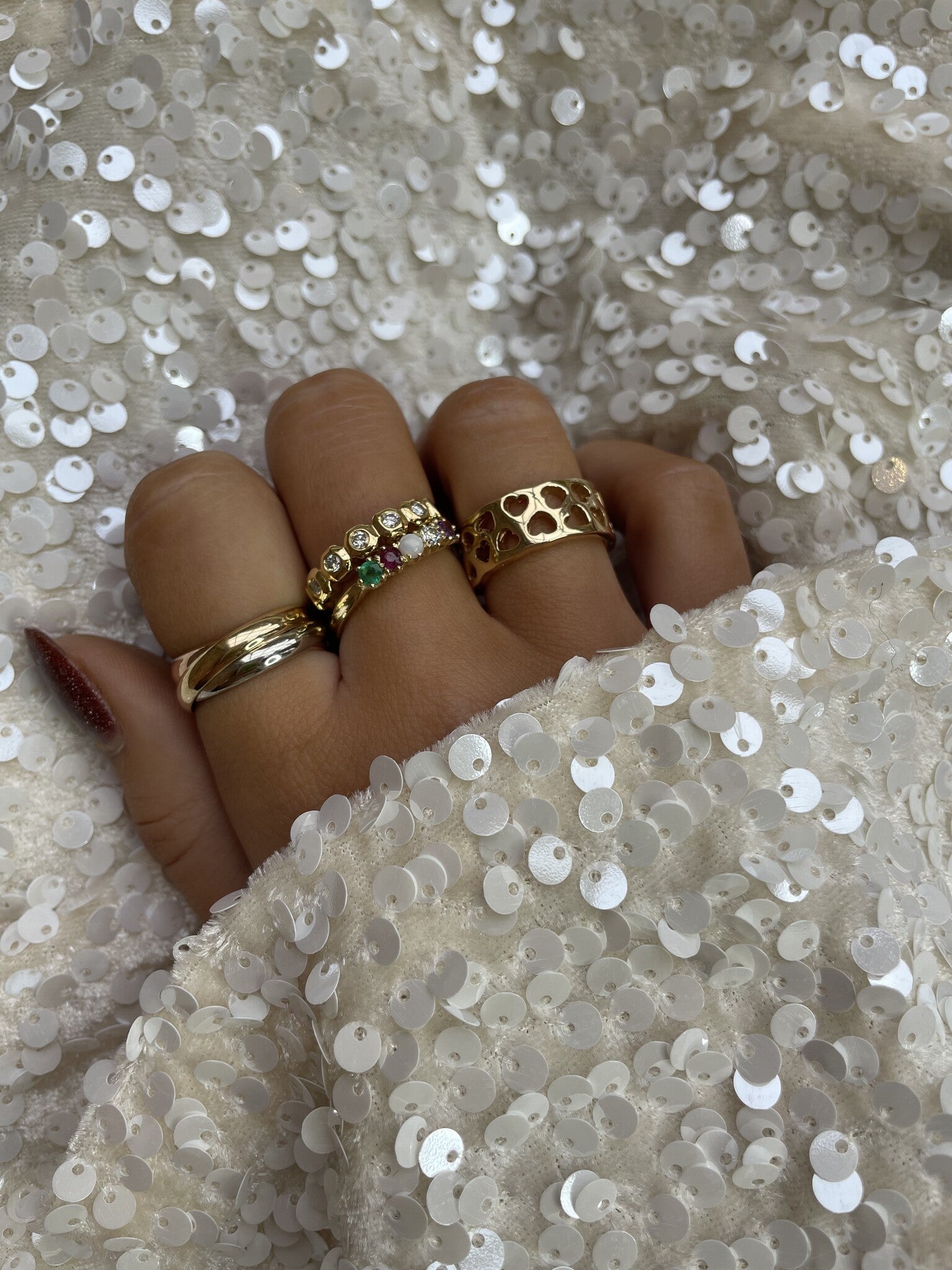 Gold row ring with diamond 18 karat