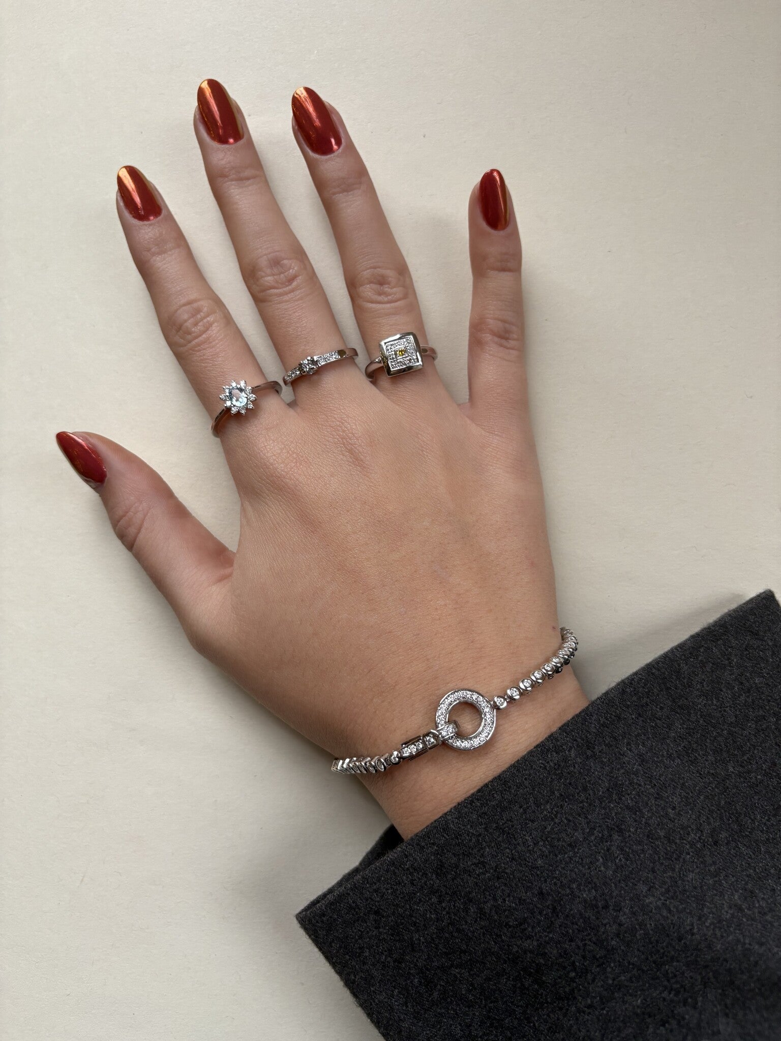 Witgouden entourage ring met diamant en topaas 14 karaat* Nieuw