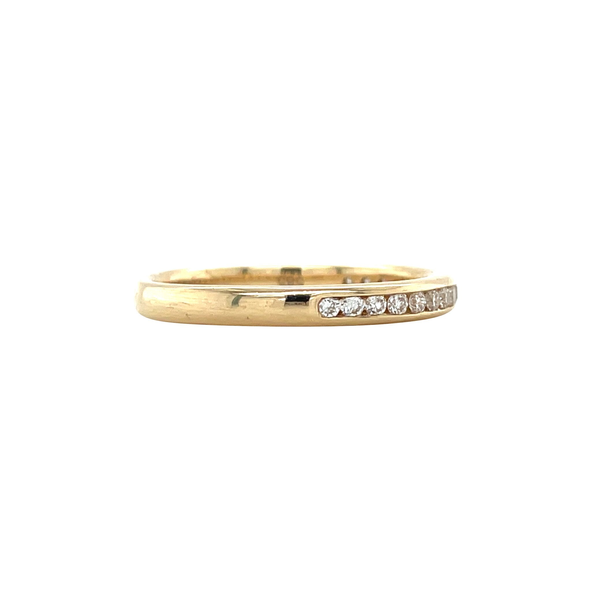 yellow gold rail ring with diamond 14 kt