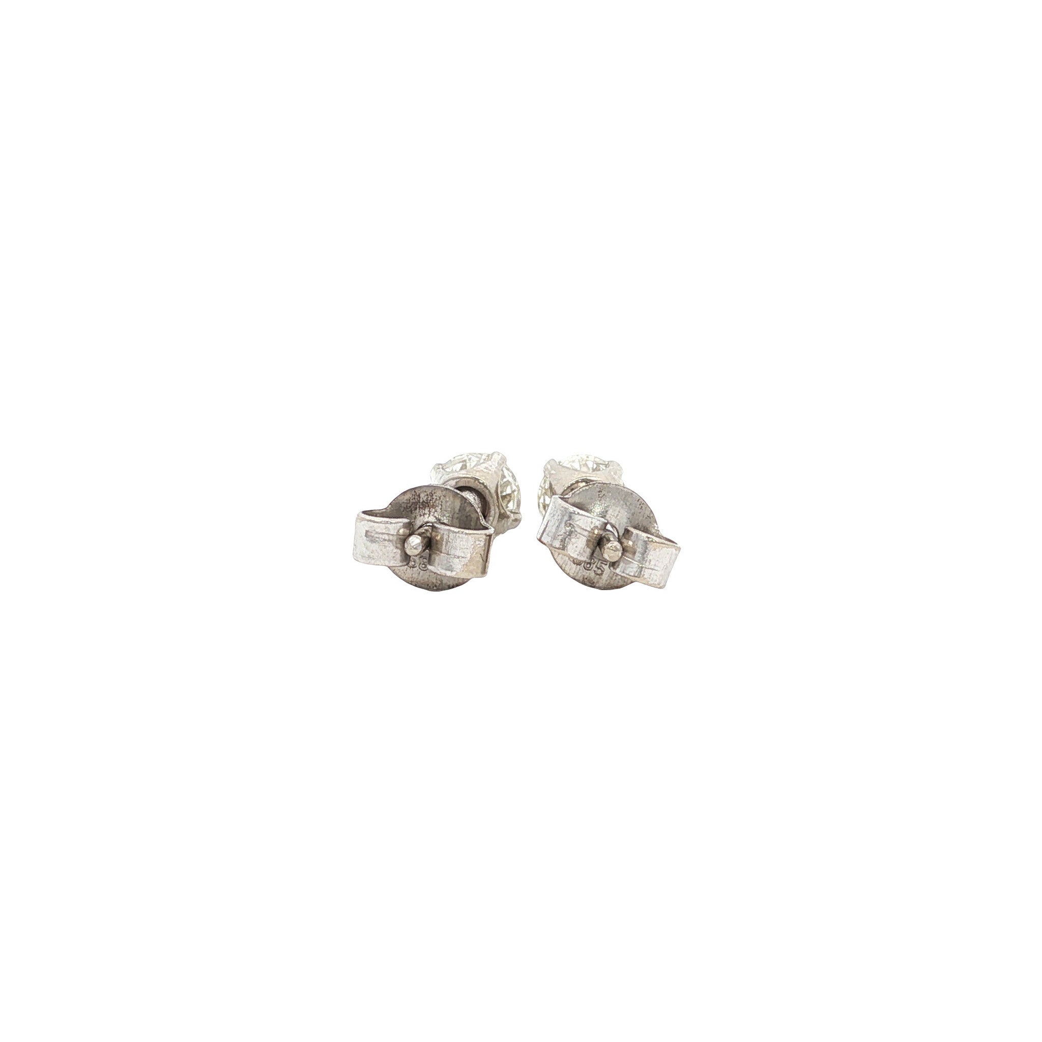 White gold solitaire stud earrings with diamond 14 karat