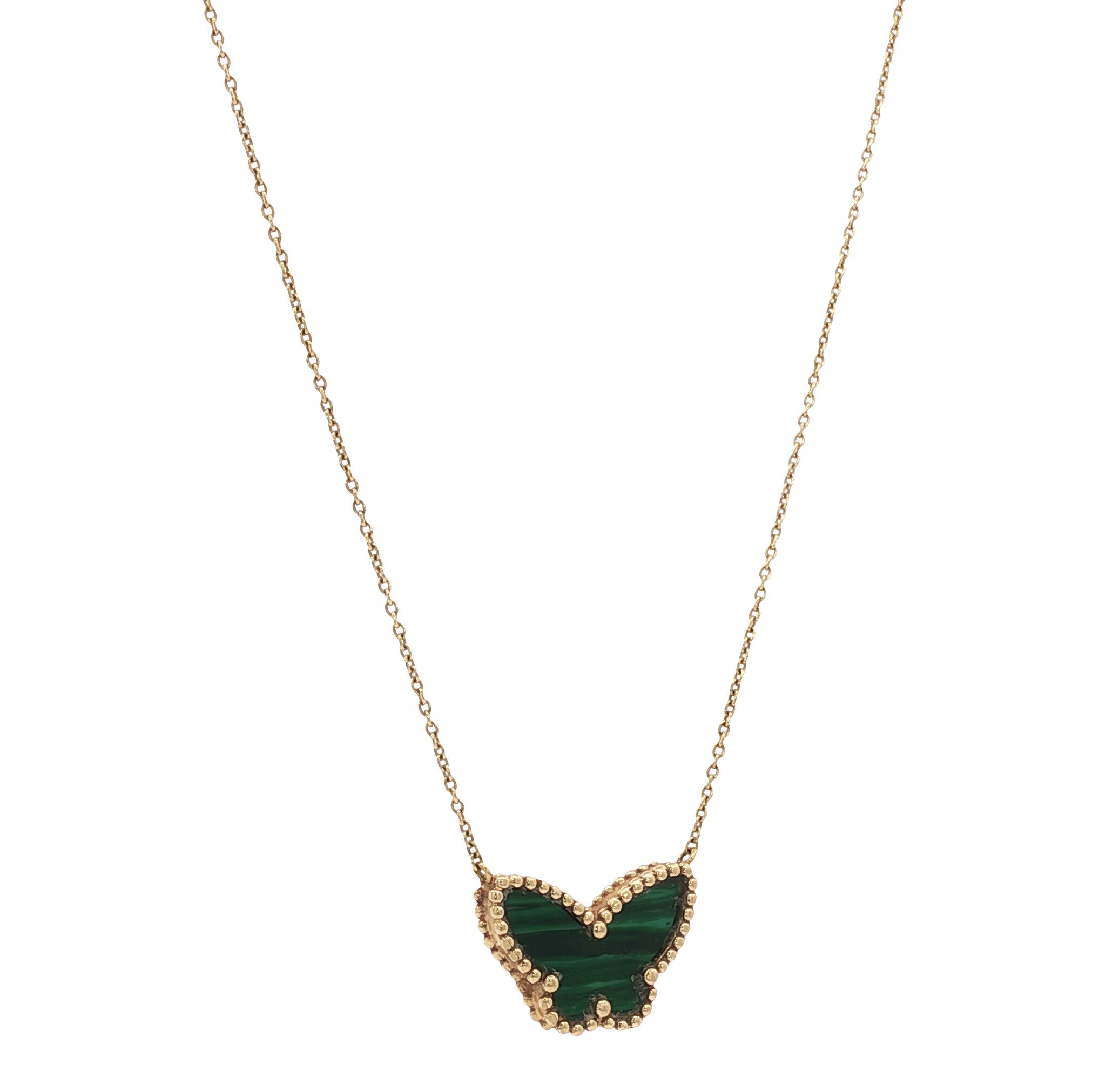 Gouden choker met malachiet vlinder 14 karaat