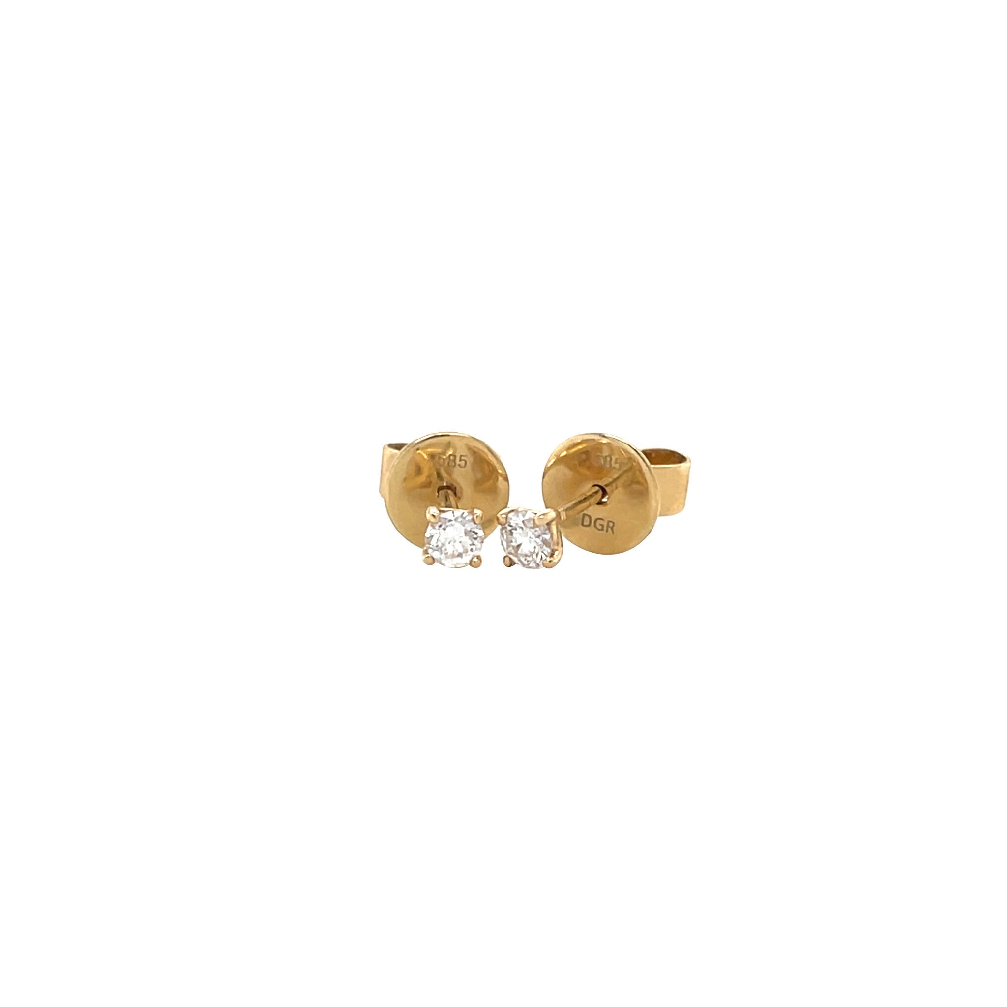 Yellow-gold solitaire ear studs with diamond 14 kt