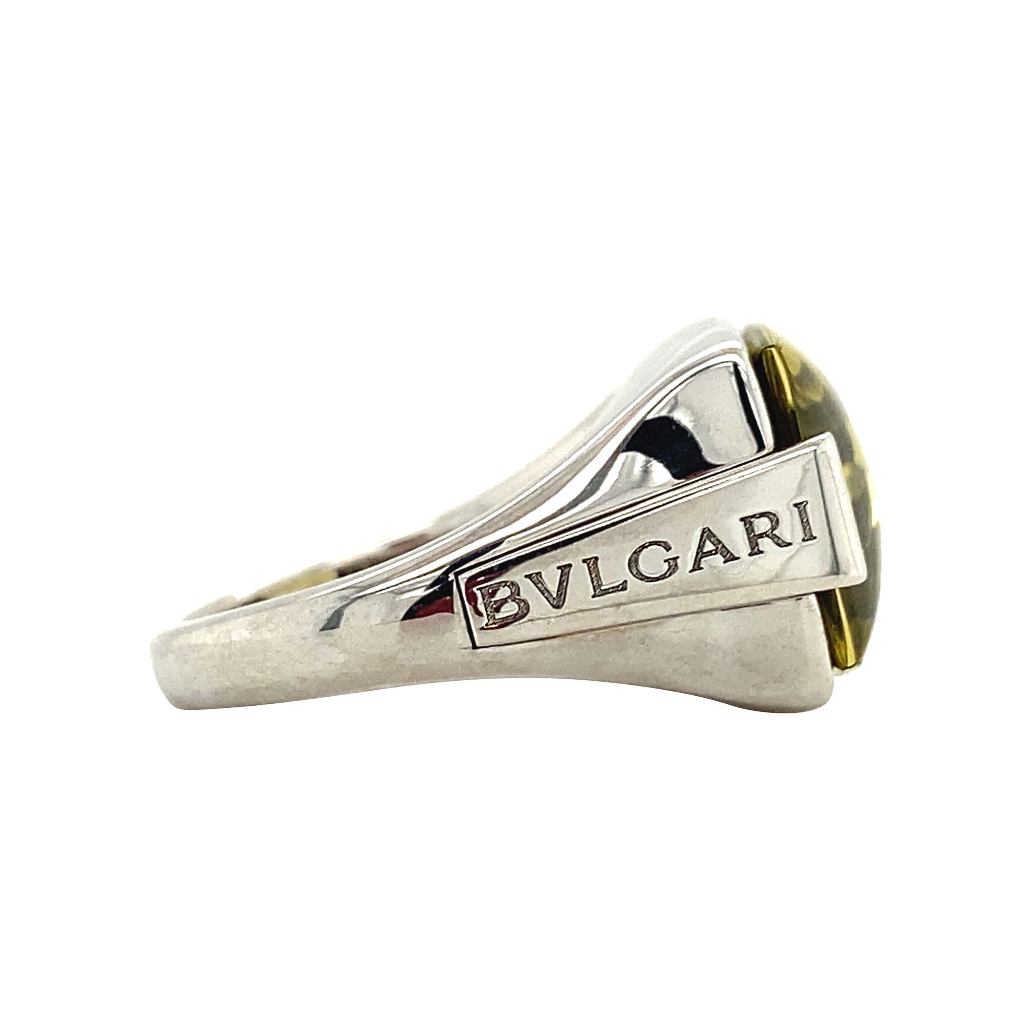 Witgouden Bvlgari statement ring met Yellow citrine lemon quarts 18 krt