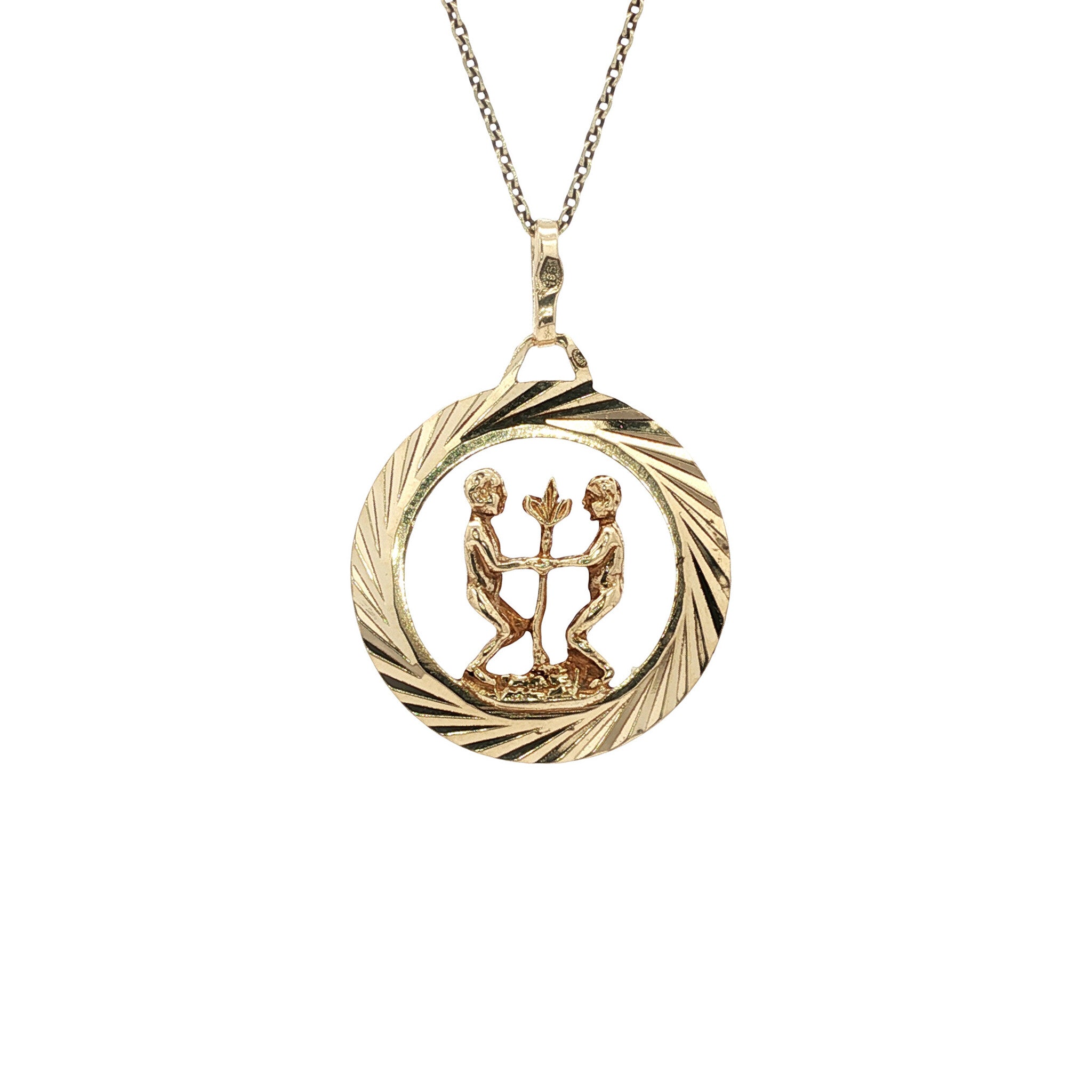 Golden zodiac pendant Gemini 14 karat