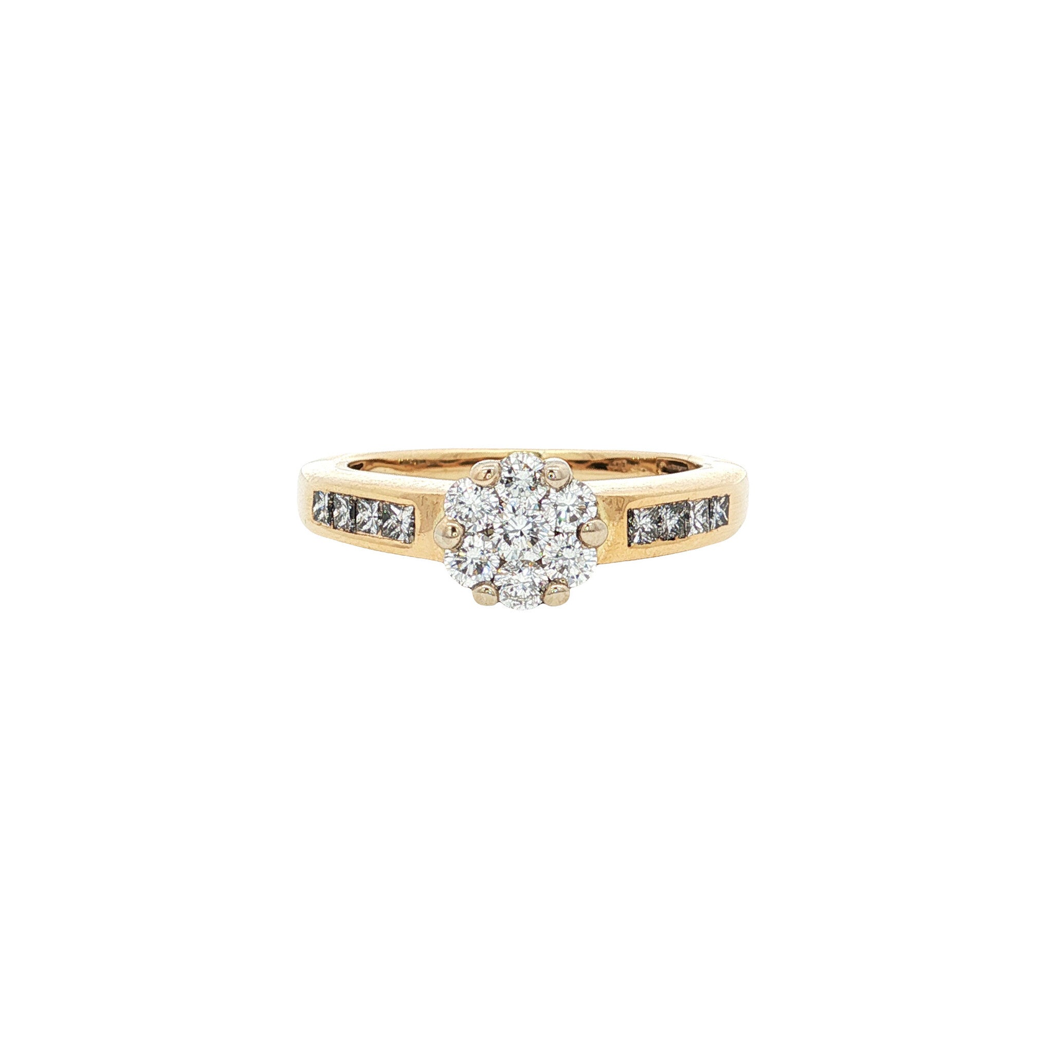 Gold rosette ring with diamond 14 karat