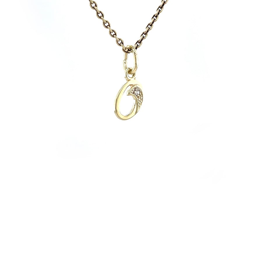 Gold letter O pendant with diamond 14 karat