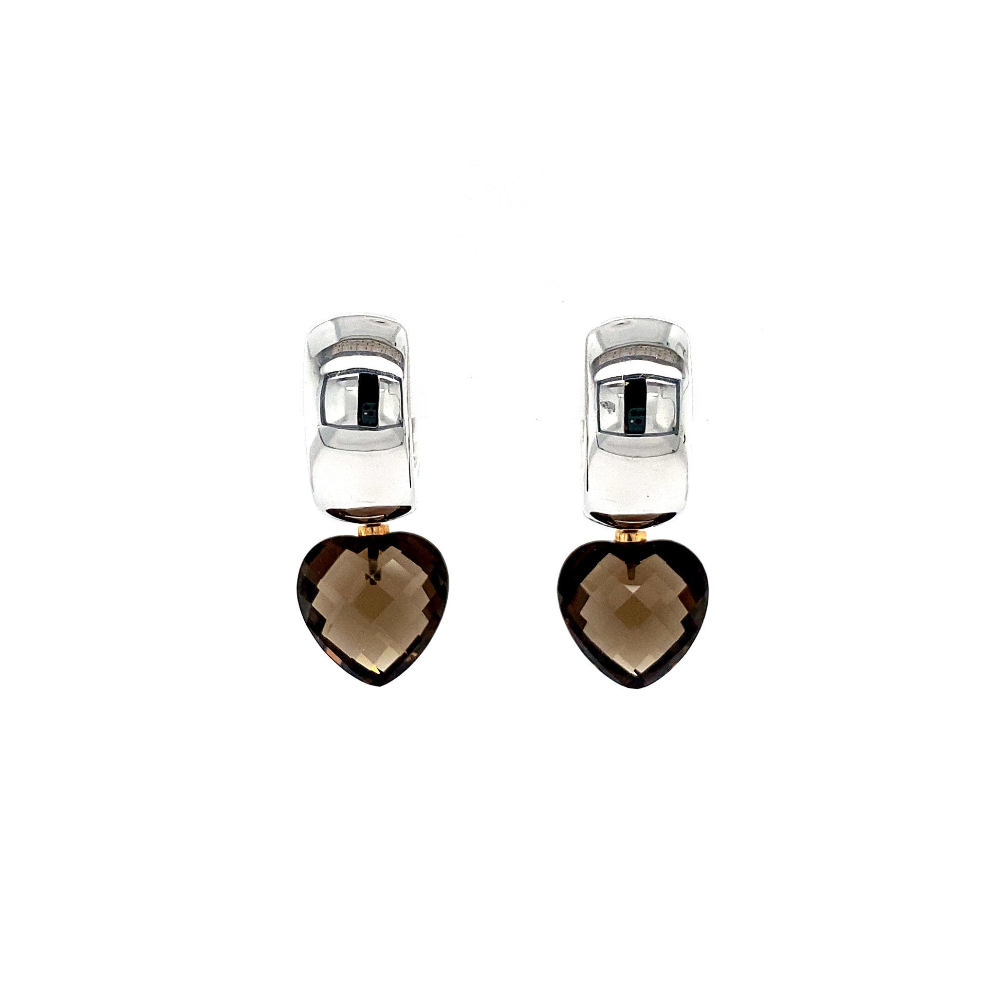 White gold hinged hoop earrings with smoky topaz 18 kt