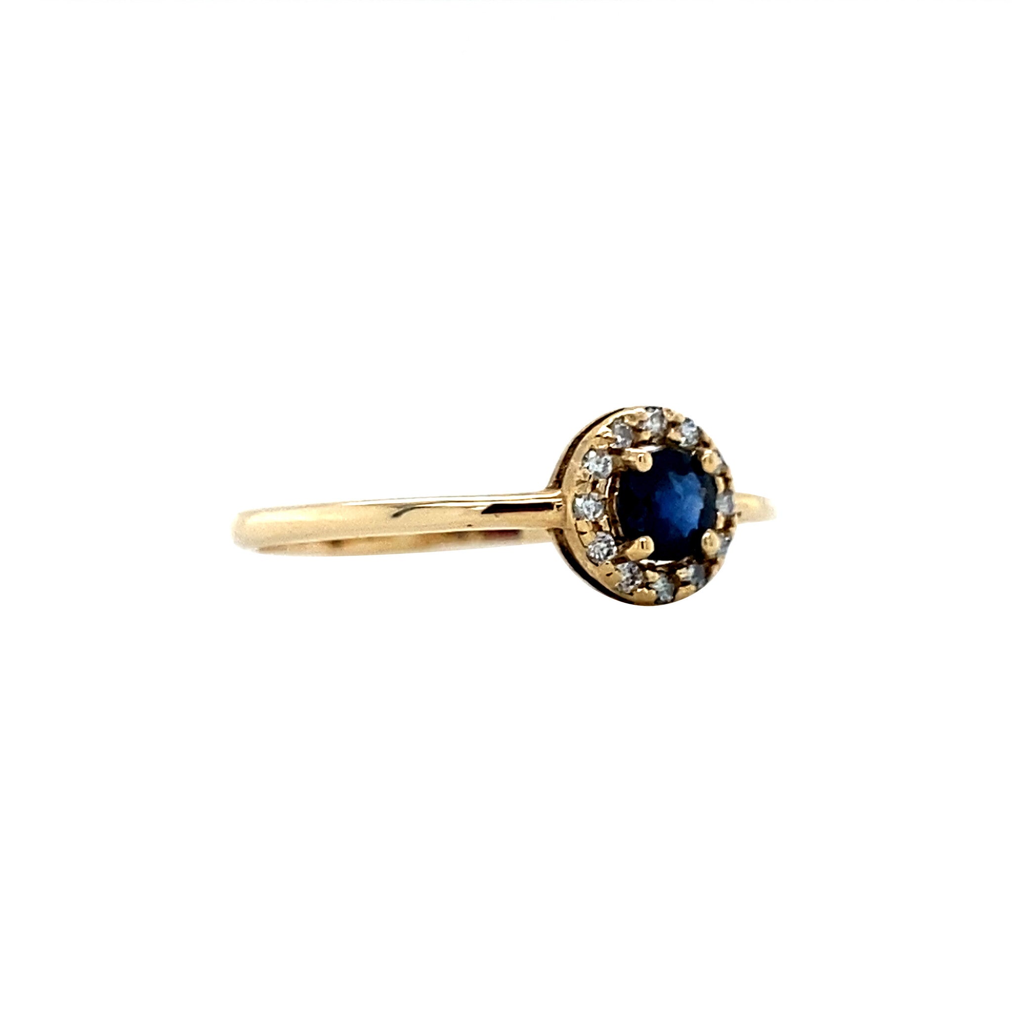 Gold entourage ring with sapphire and diamond 14 karat* New