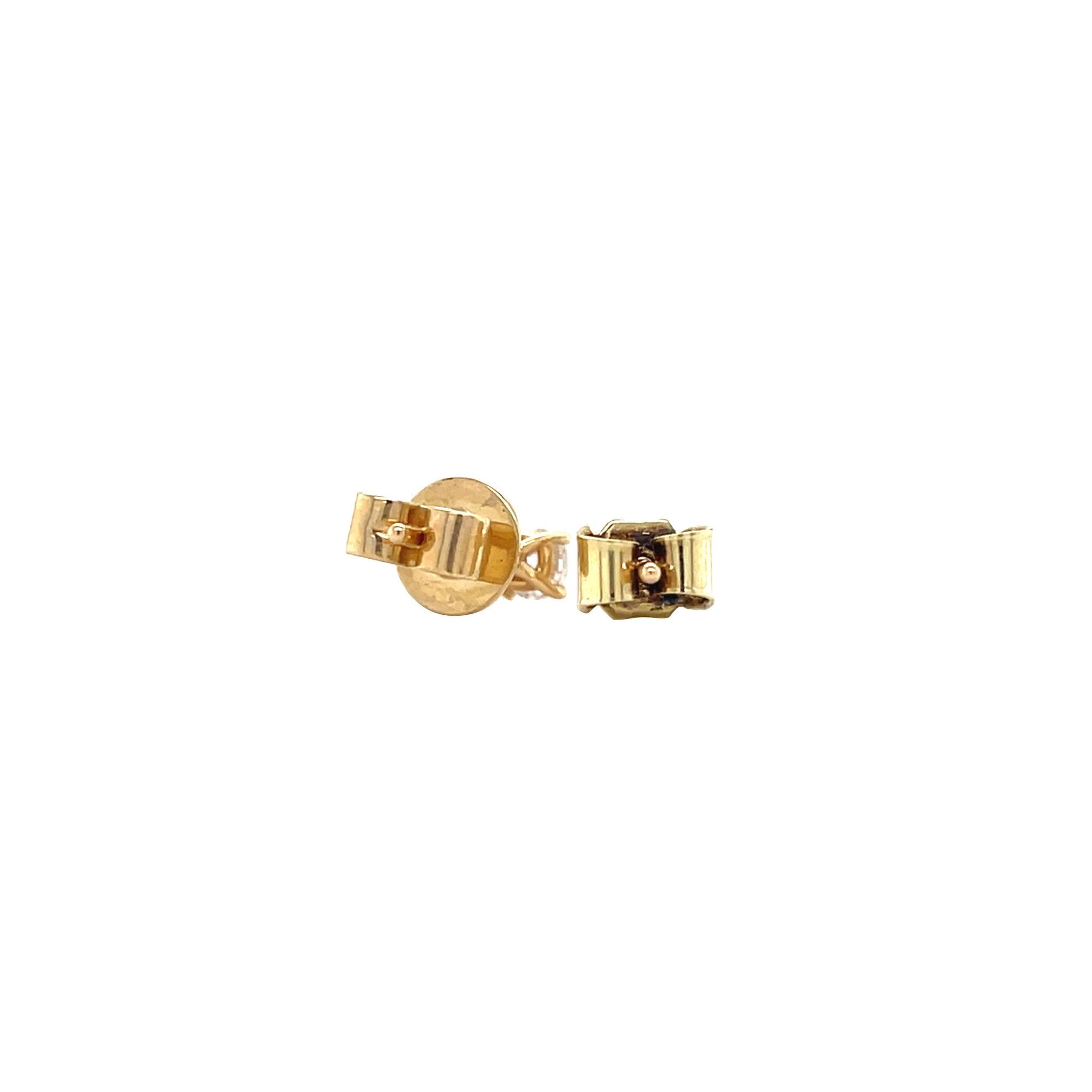 Yellow-gold solitaire stud earrings with diamond 14 kt
