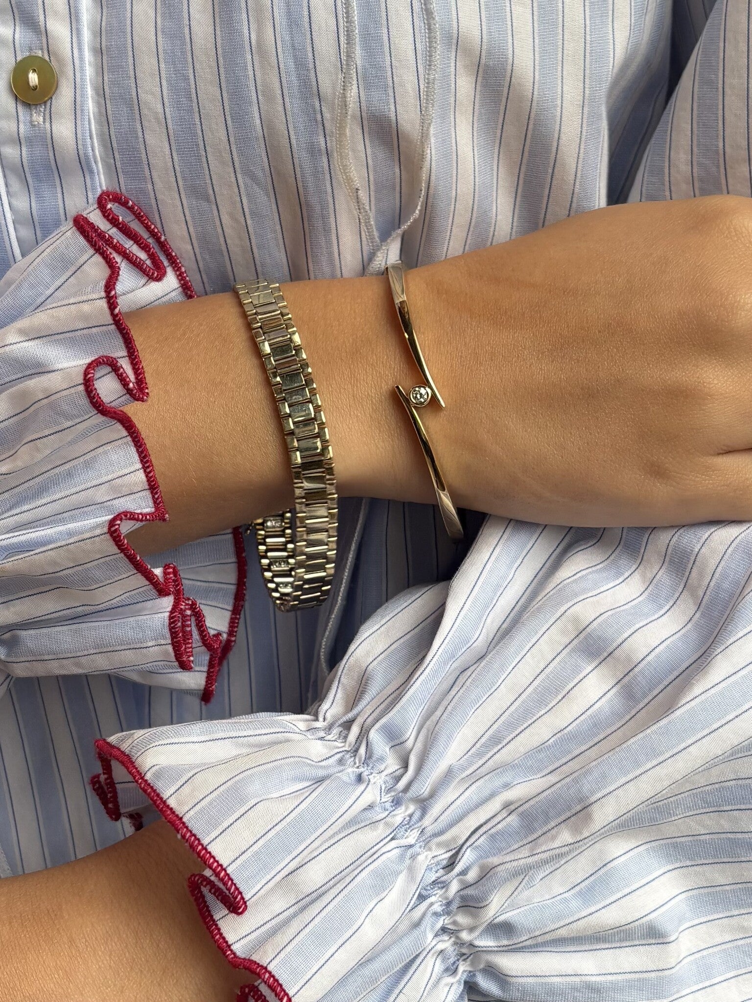 Golden rolex bracelet with zirconia 19.5 cm 14 kt