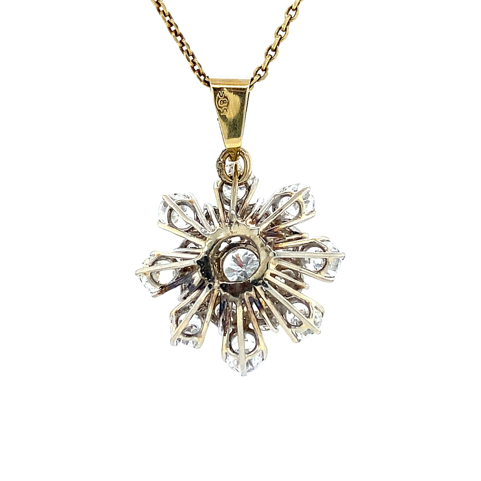 Bicolour gold entourage pendant with diamond 14 kt