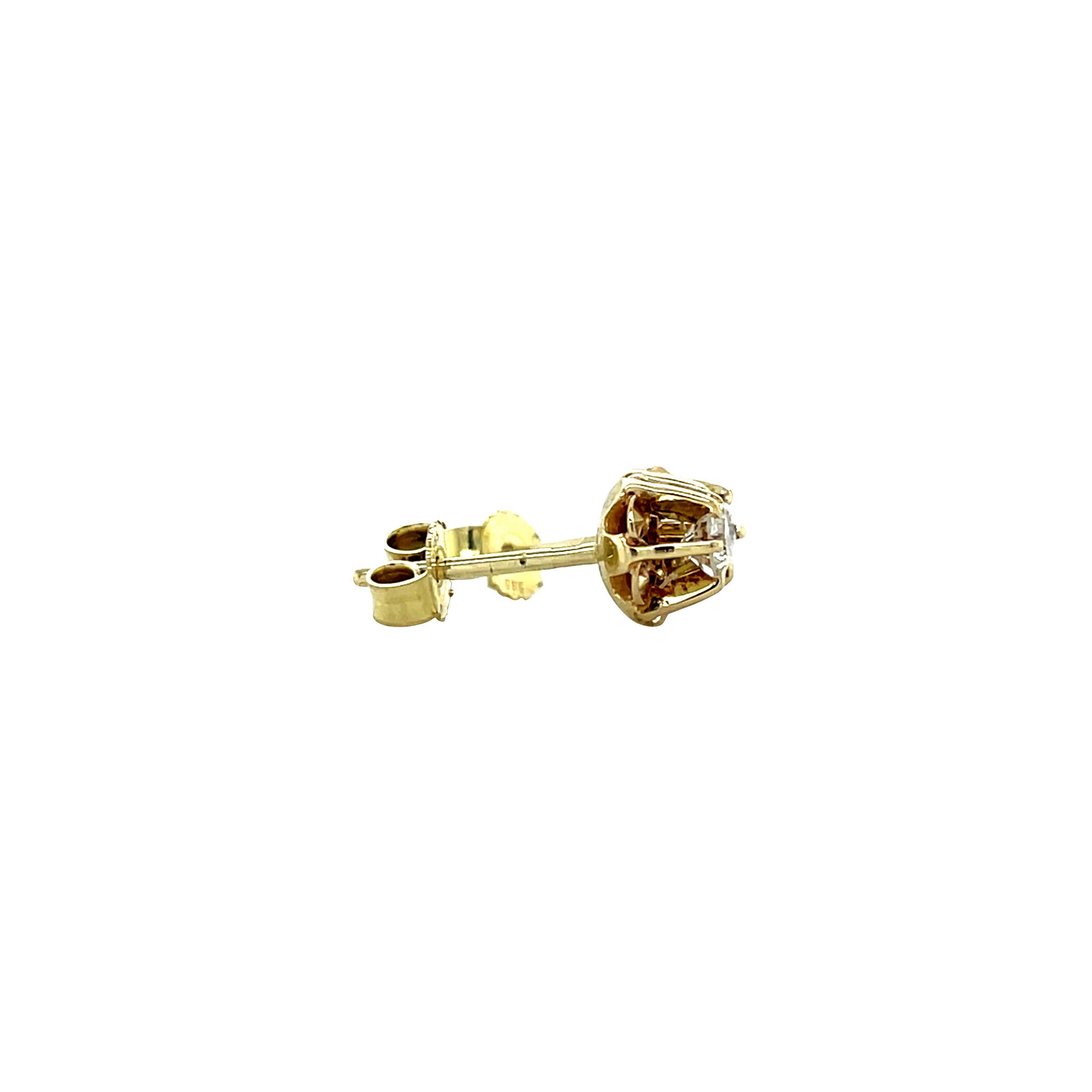 Gold solitaire stud earrings with diamond 14 karat