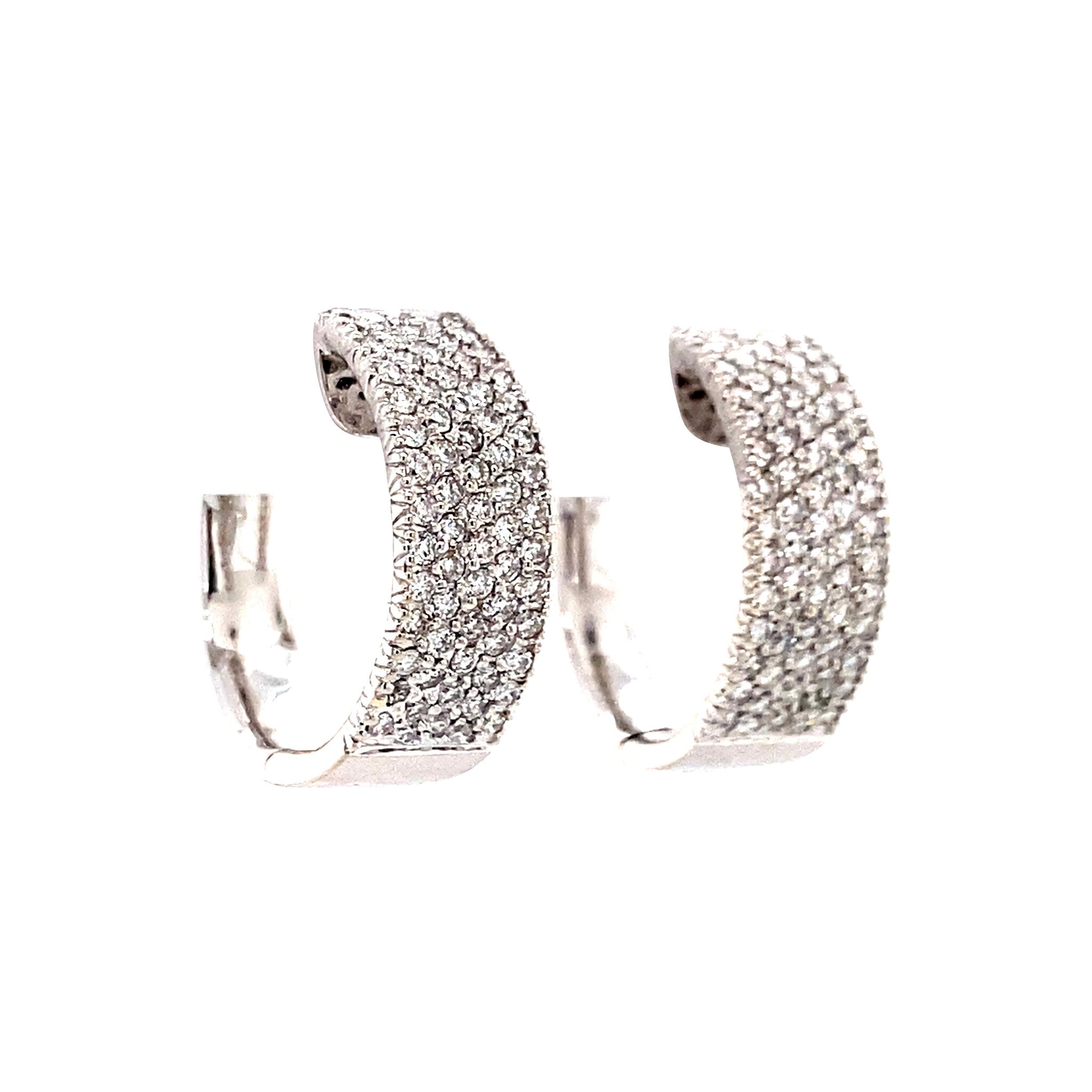 White gold hinged hoop earrings with diamond 14 karat