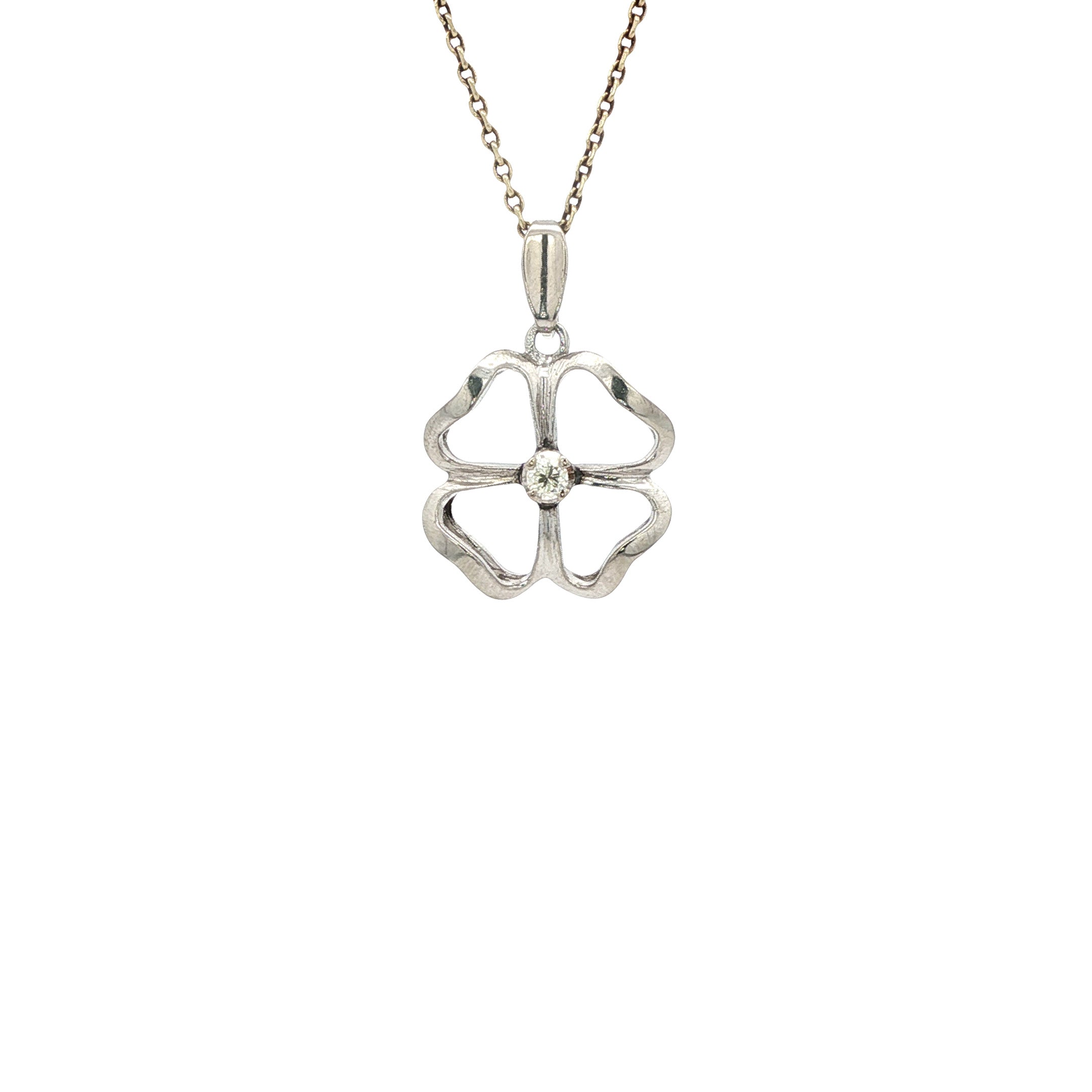 Witgouden hanger klaver vier met diamant 14 karaat