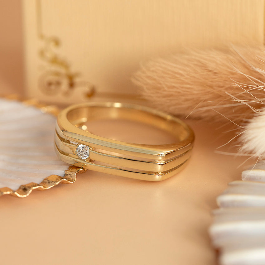 Gouden heren ring met zirkonia 14 karaat