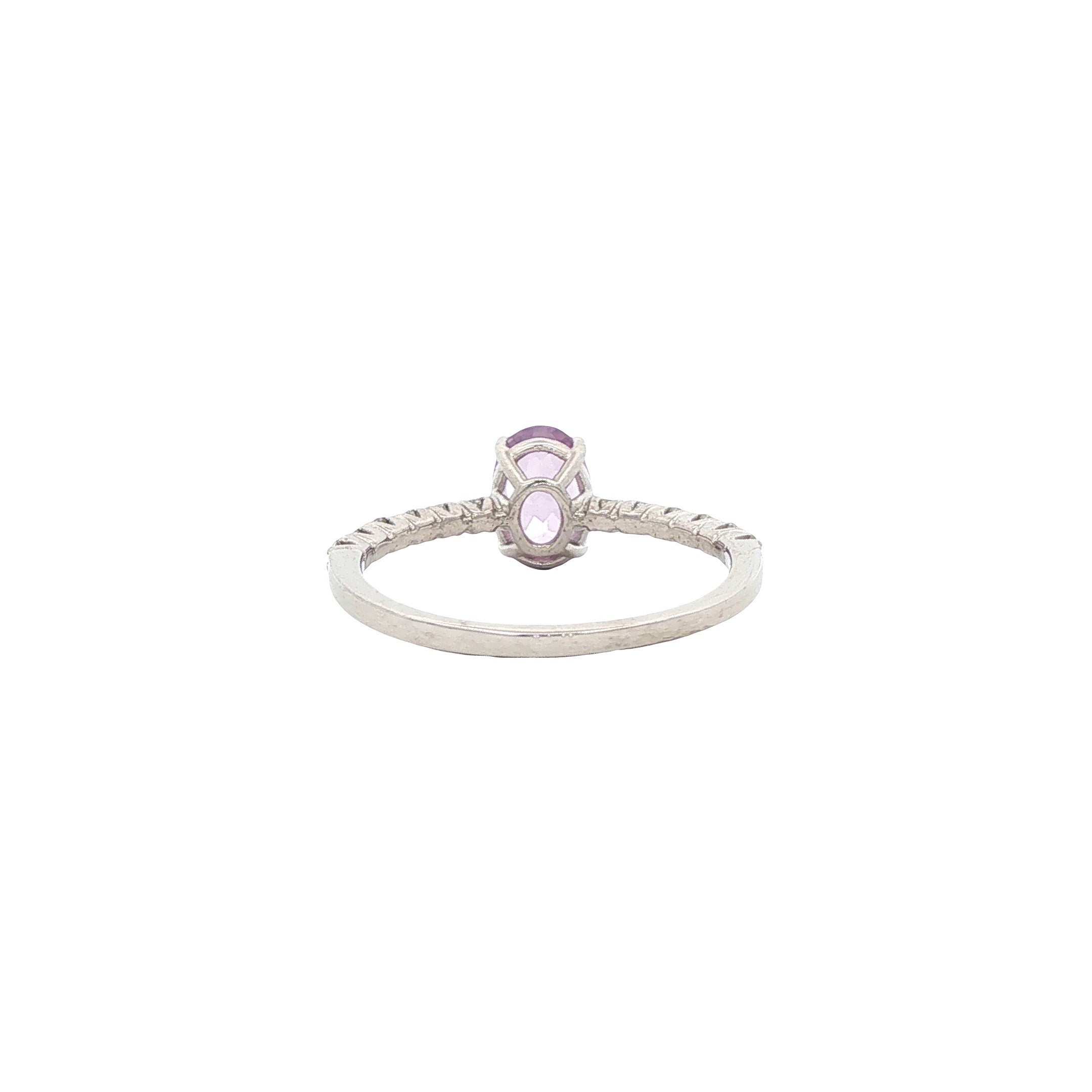 Witgouden ring met amethist en diamant 14 karaat