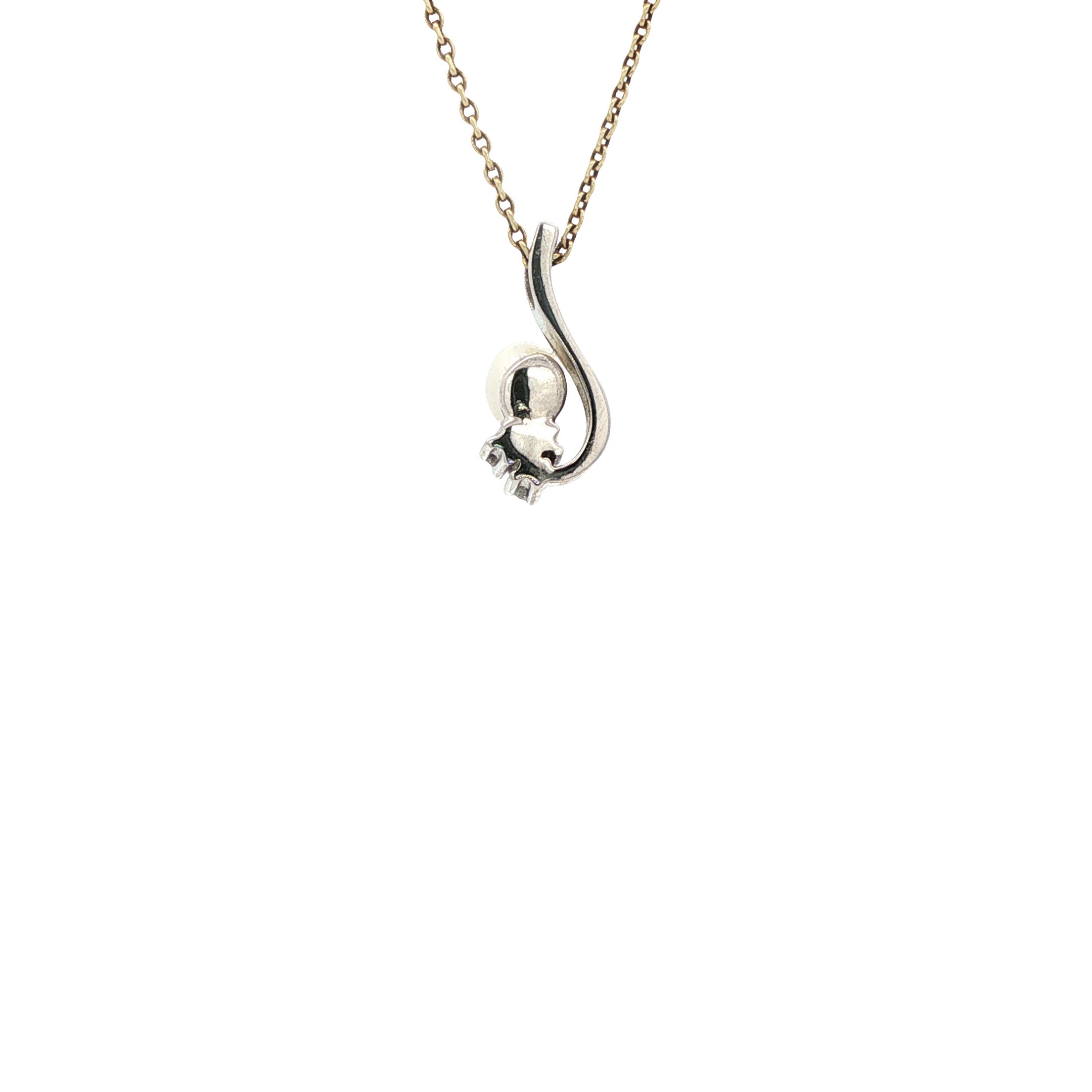 Witgouden hanger met parel en diamant 14 karaat