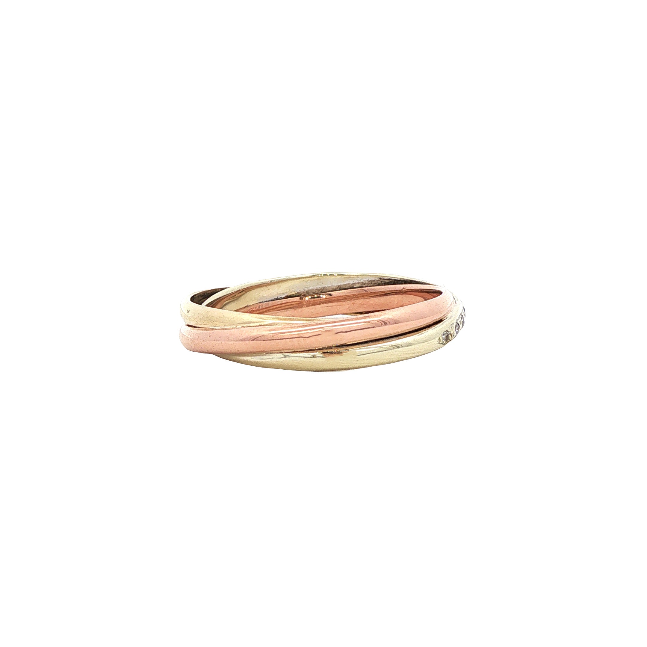 Tricolour gouden ring met diamant 14 karaat