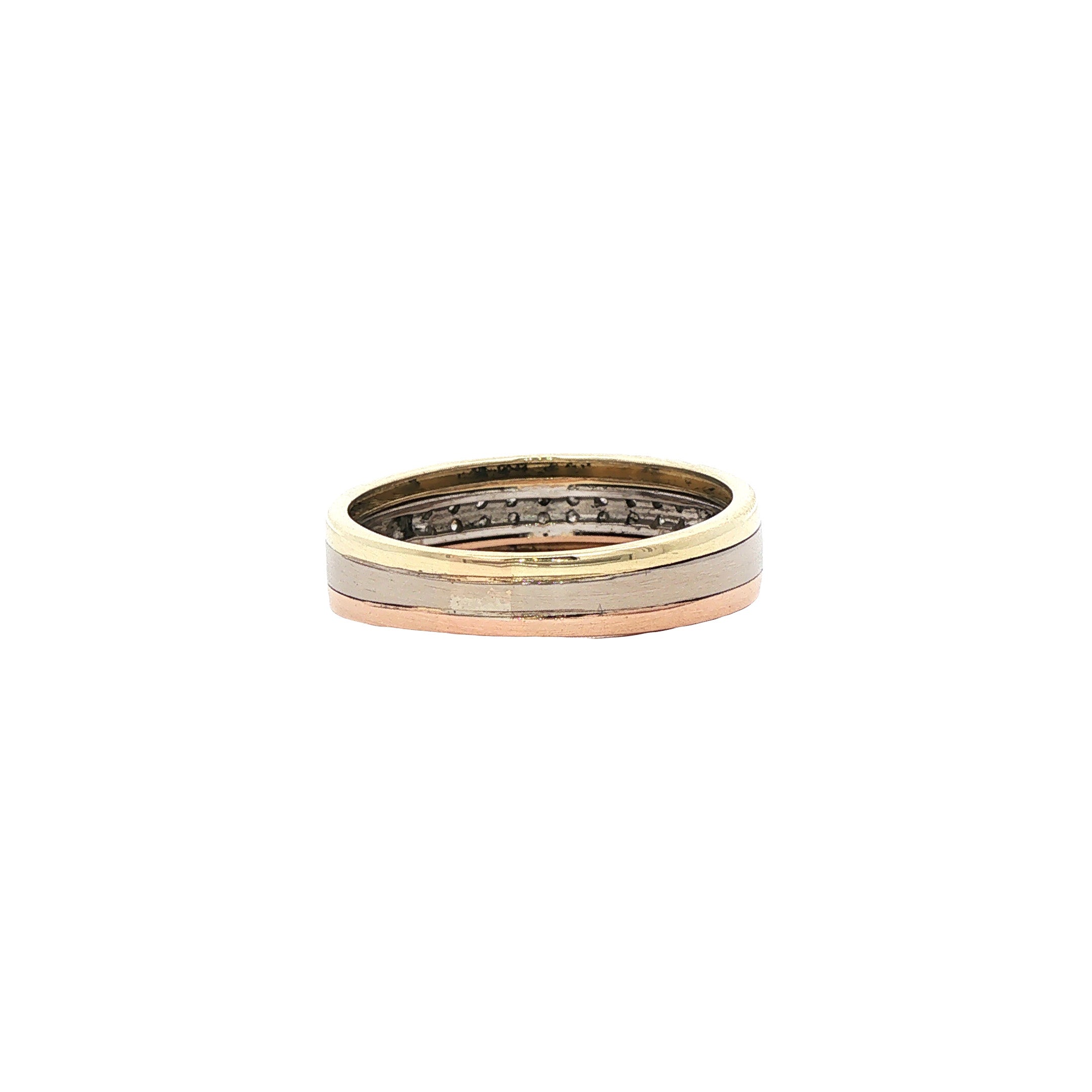 Tricolour gouden ring met diamant 14 karaat