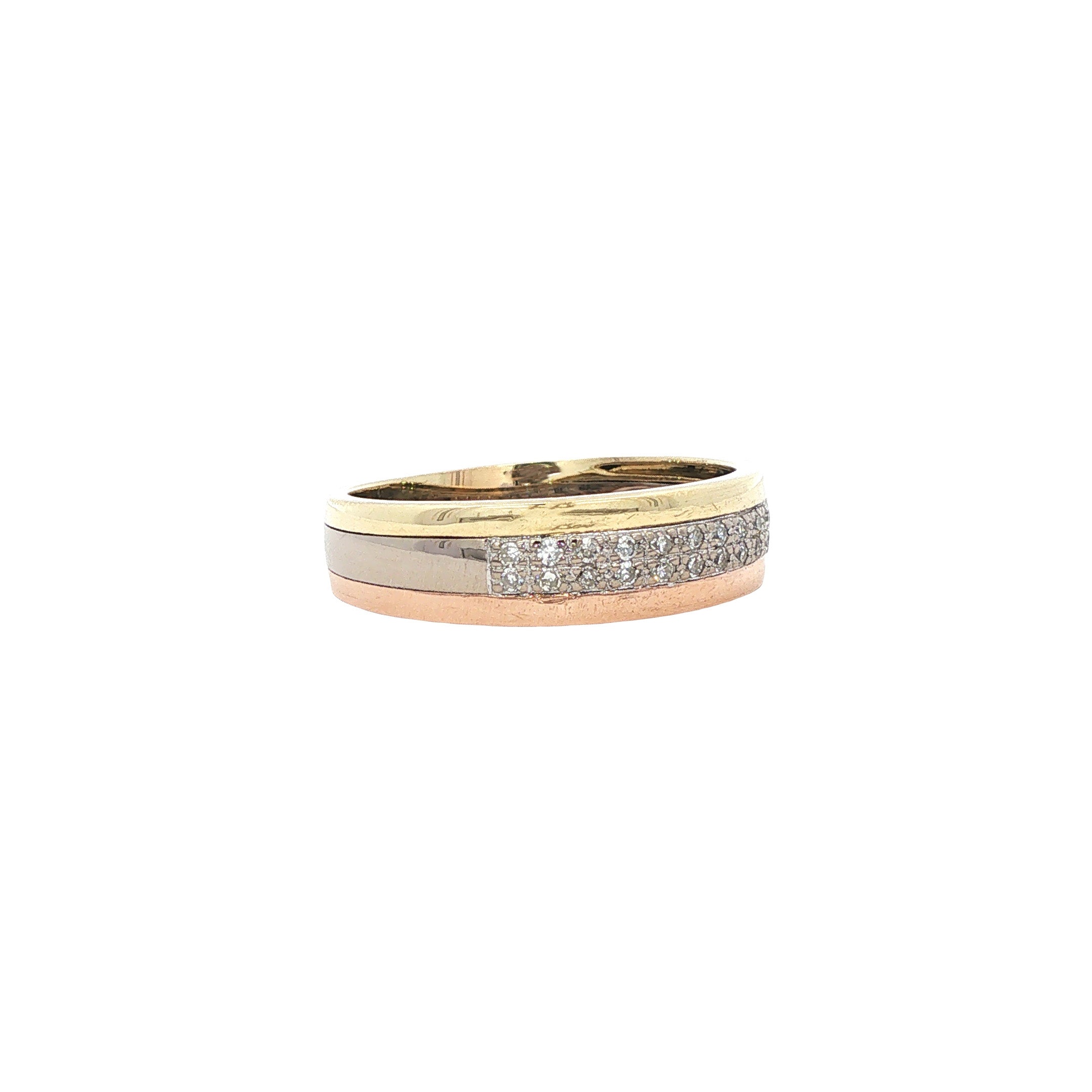 Tricolour gouden ring met diamant 14 karaat