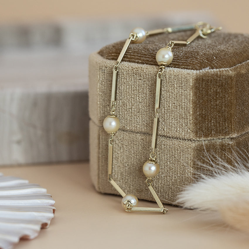 Gouden armband met parels 20.5 cm 14 karaat