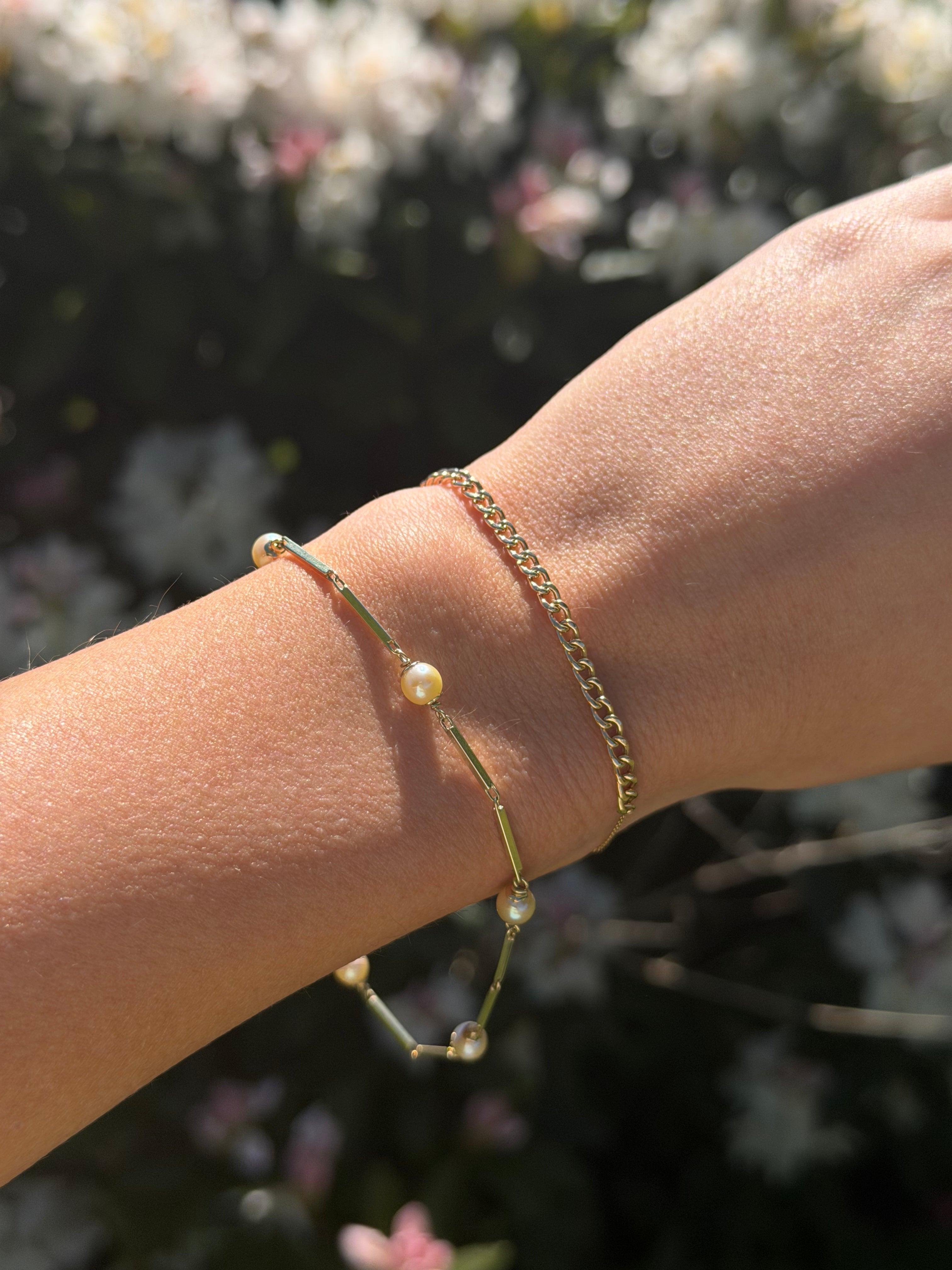 Gouden armband met parels 20.5 cm 14 karaat
