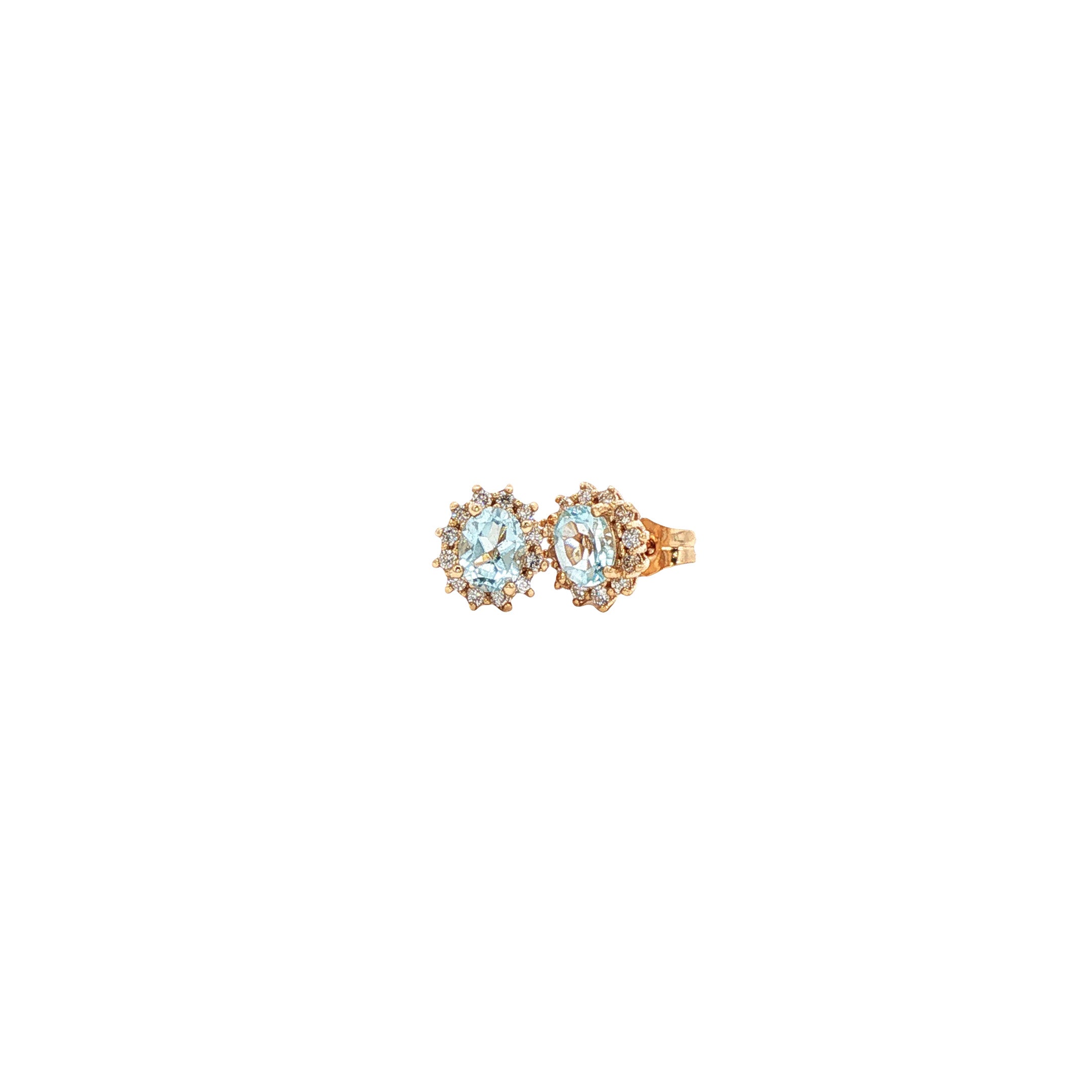 Gouden oorstekers met aquamarijn en diamant 14 karaat* nieuw