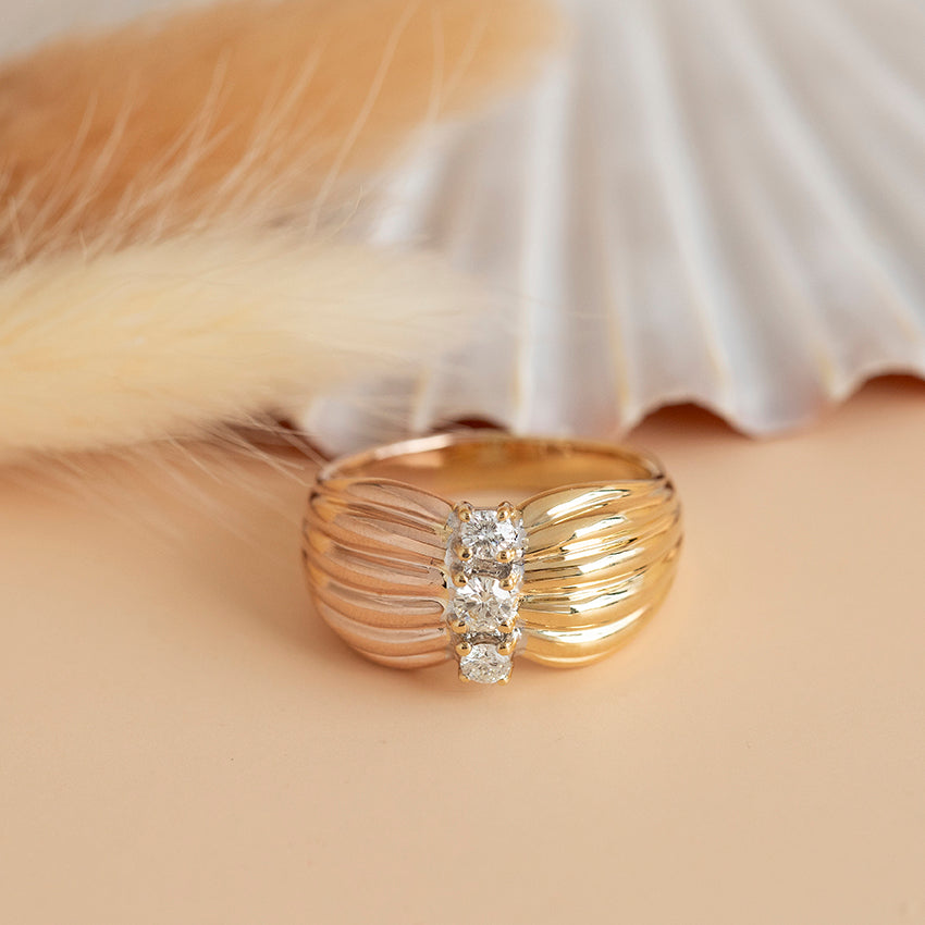 Tricolour gouden ring met diamant 18 karaat