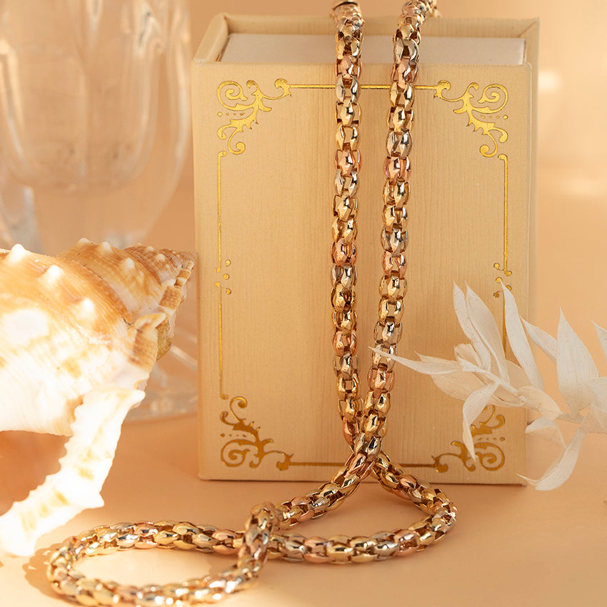Tricolour gouden choker 46.5 cm 14 karaat