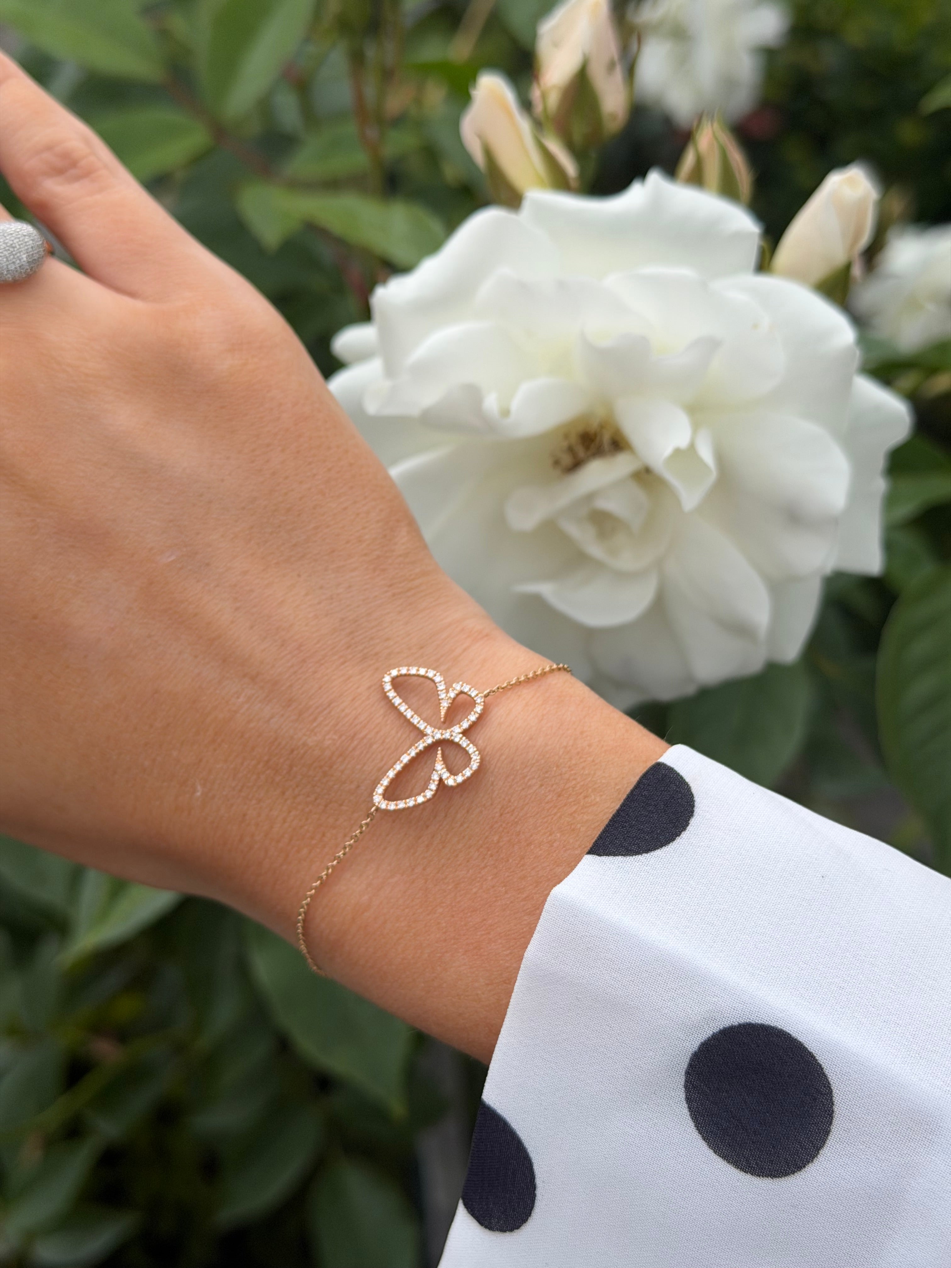 Rosegouden armband vlinder met diamant 17 cm 18 karaat