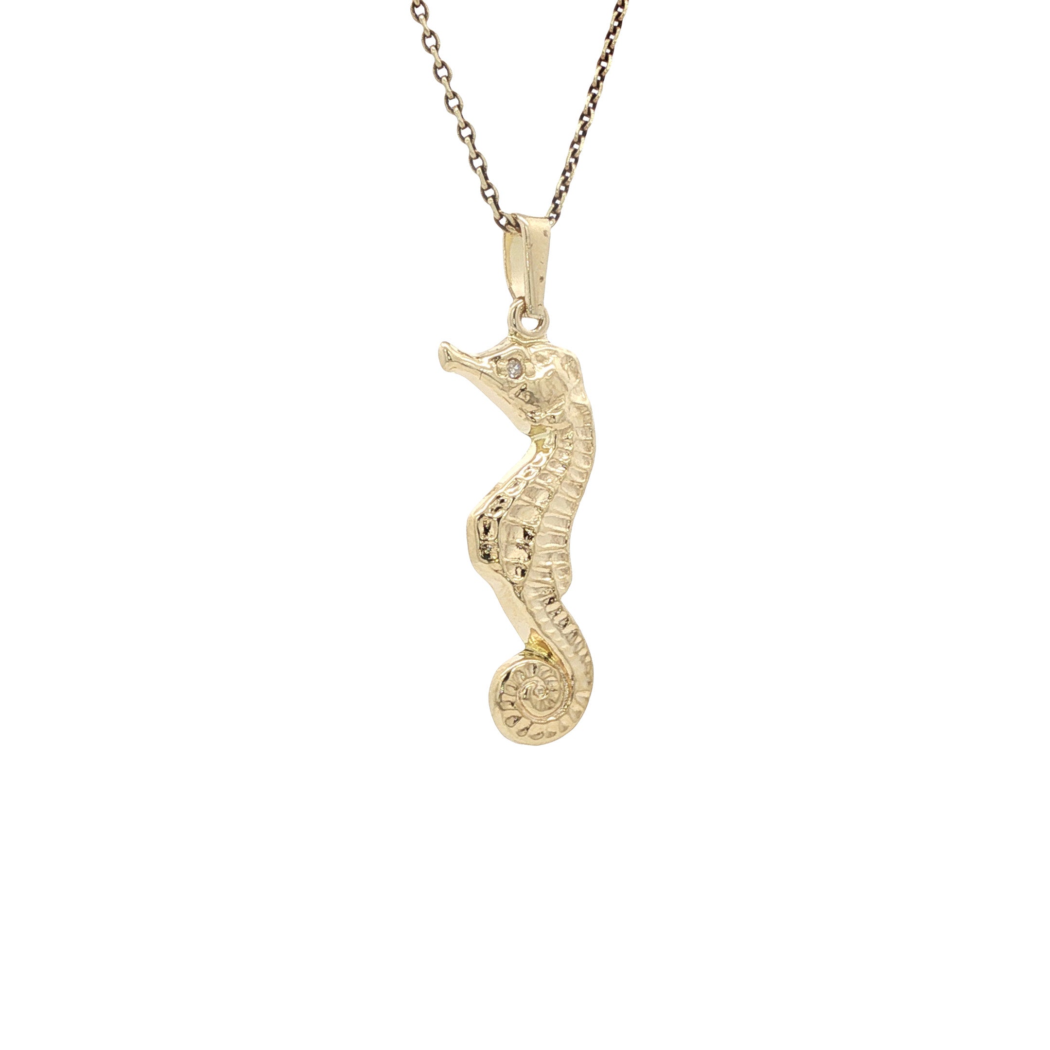Hanger zeepaardje met diamant 9 karaat
