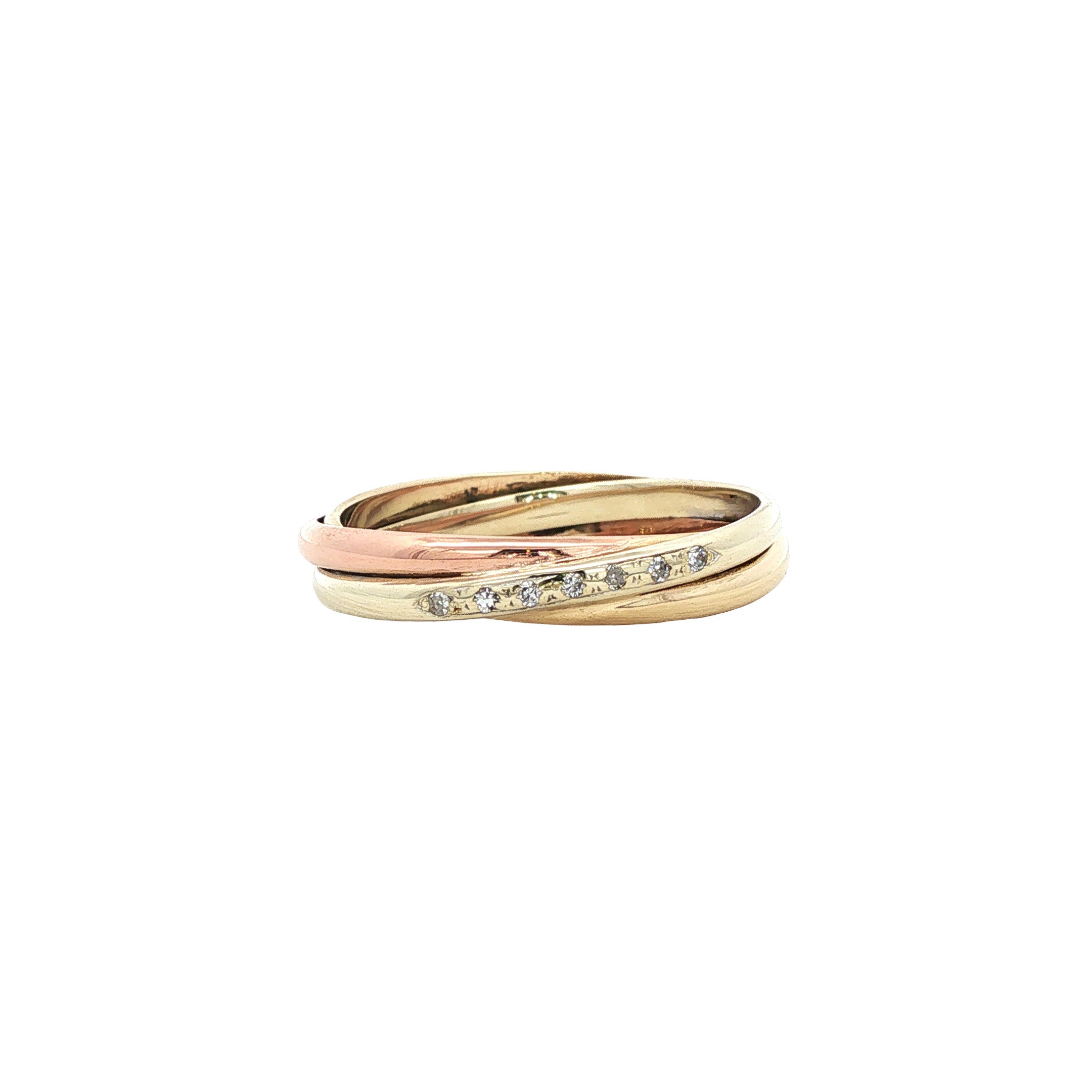 Tricolour gouden ring met diamant 14 karaat