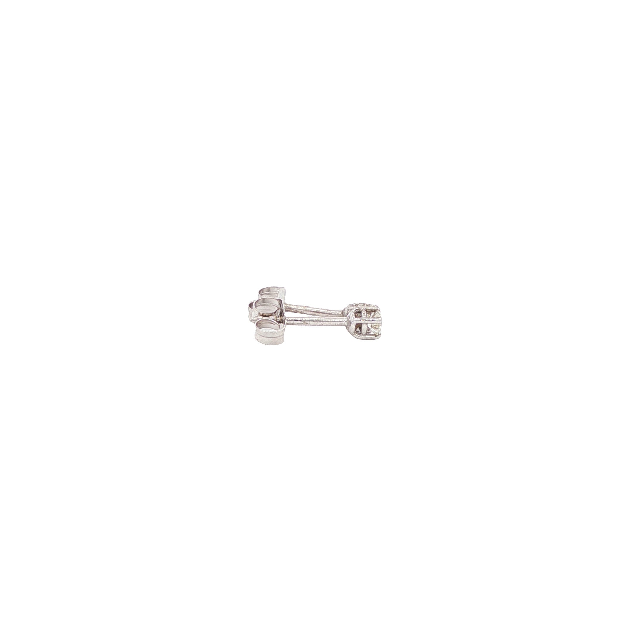 White gold solitaire stud earrings with diamonds, 14 karat — new