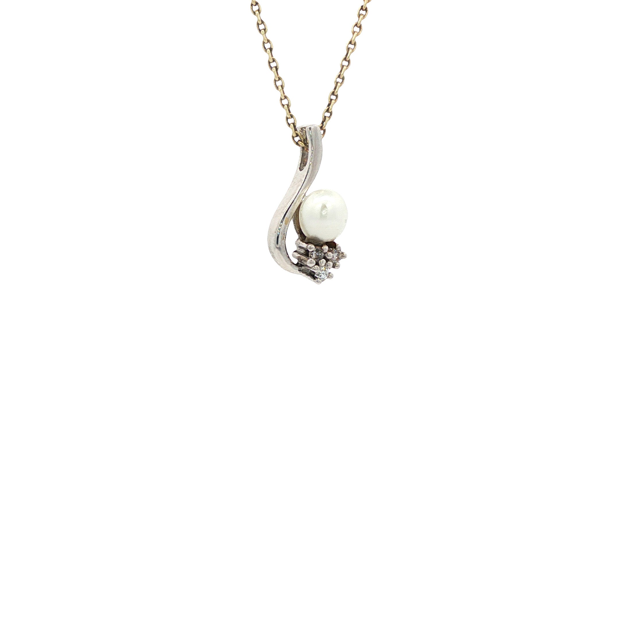 Witgouden hanger met parel en diamant 14 karaat
