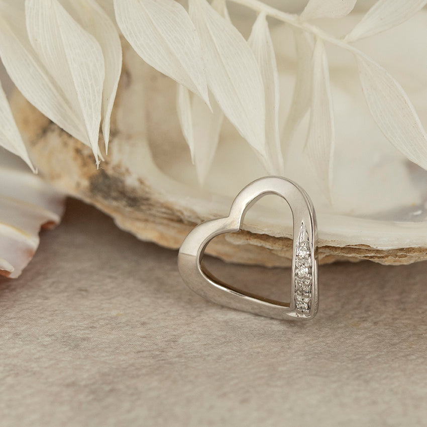 Witgouden hart hanger met diamant 14 karaat