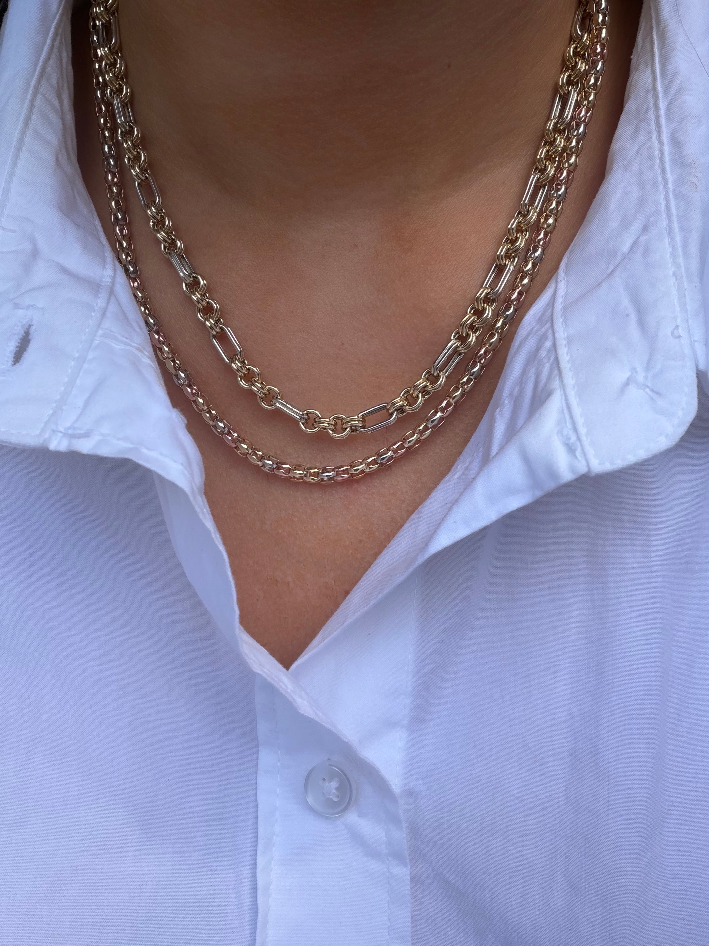 Tricolour gouden choker 46.5 cm 14 karaat
