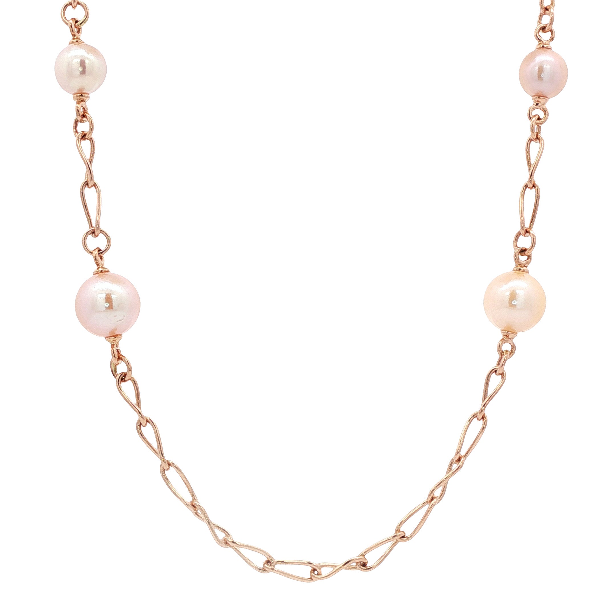Rosegouden collier met parels 88-91 cm 14 karaat