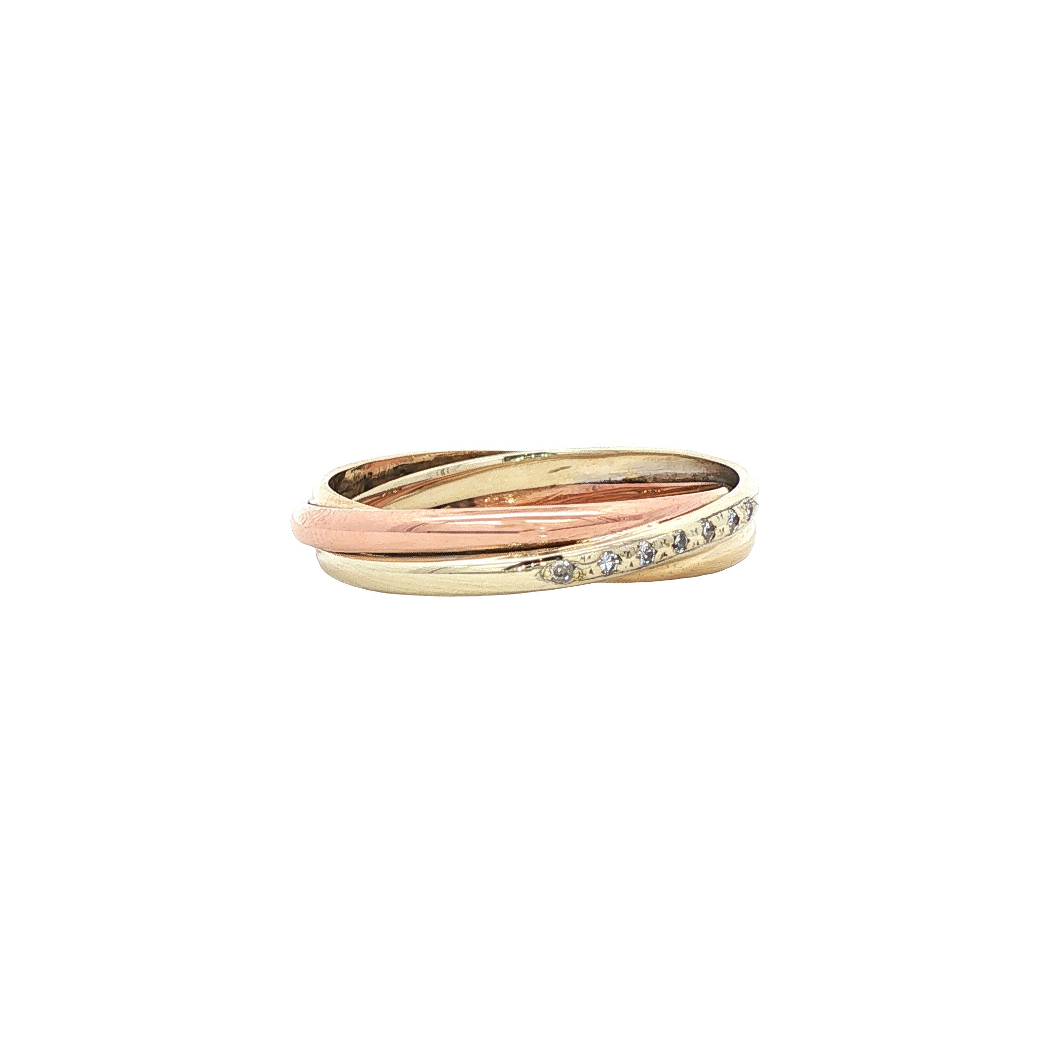 Tricolour gouden ring met diamant 14 karaat
