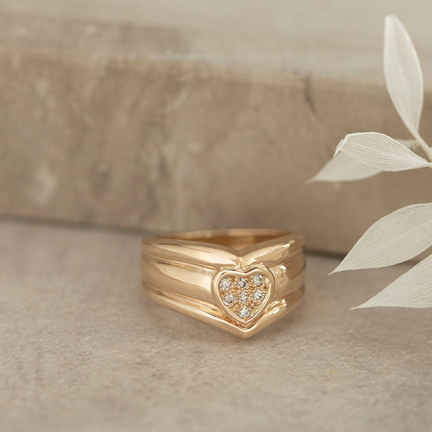 Gouden hart ring met diamant 14 karaat