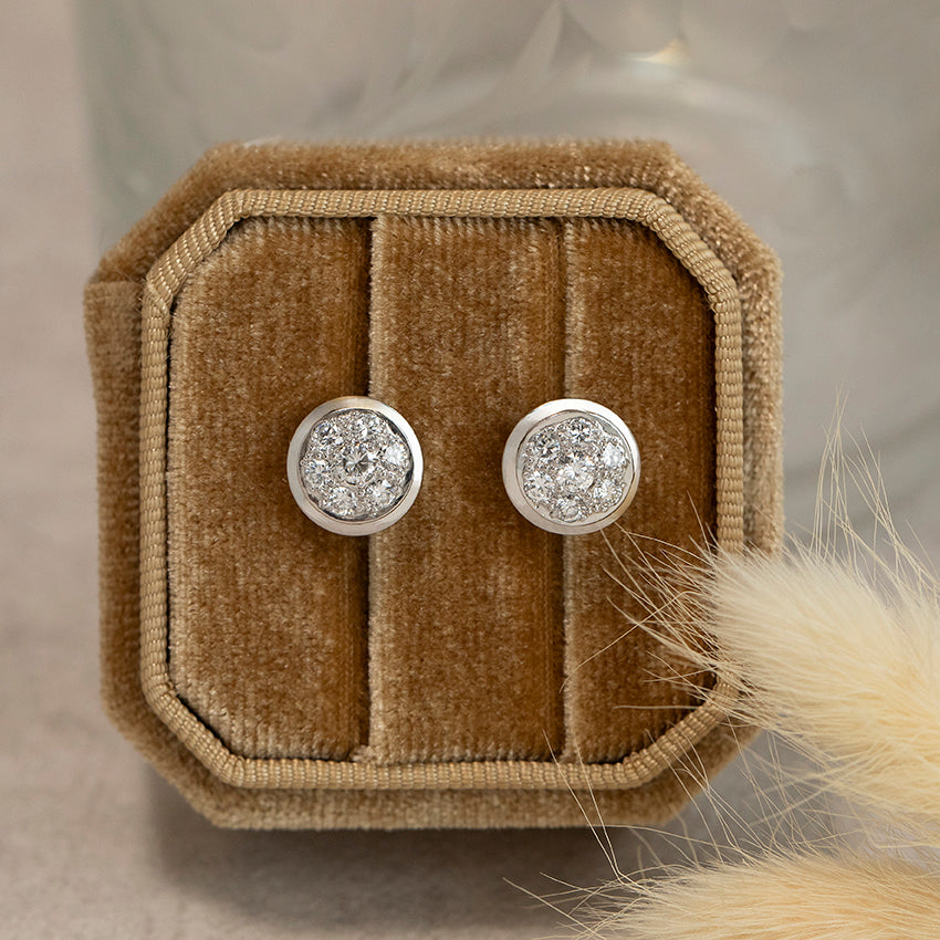 18-karat white gold diamond halo stud earrings