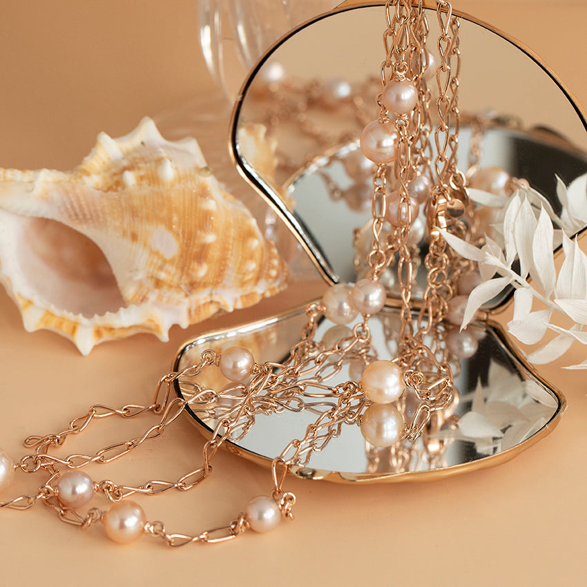 Rosegouden collier met parels 88-91 cm 14 karaat