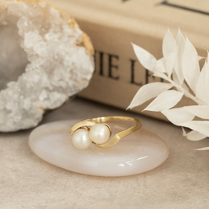 Gouden  ring met parels 14 karaat