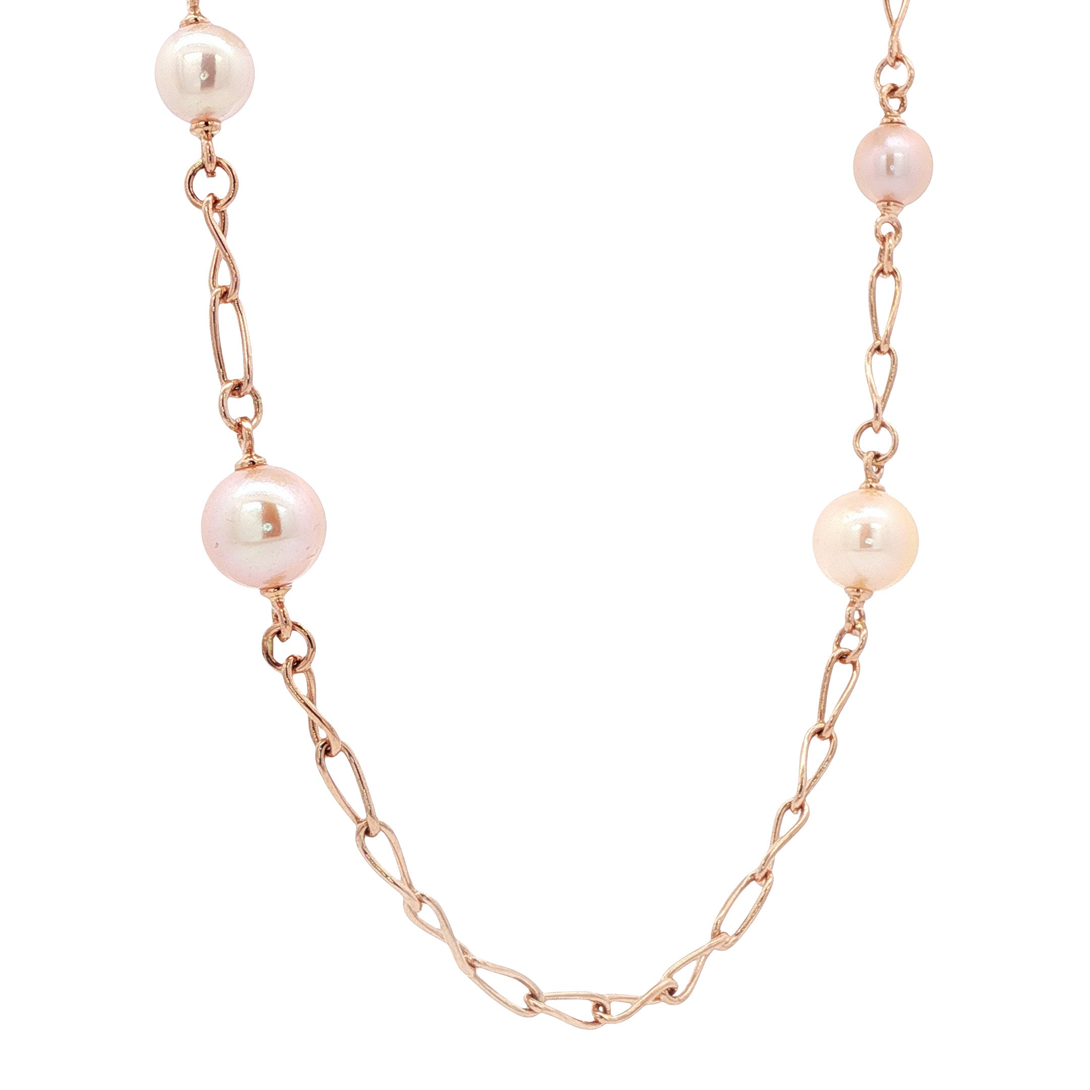 Rosegouden collier met parels 88-91 cm 14 karaat