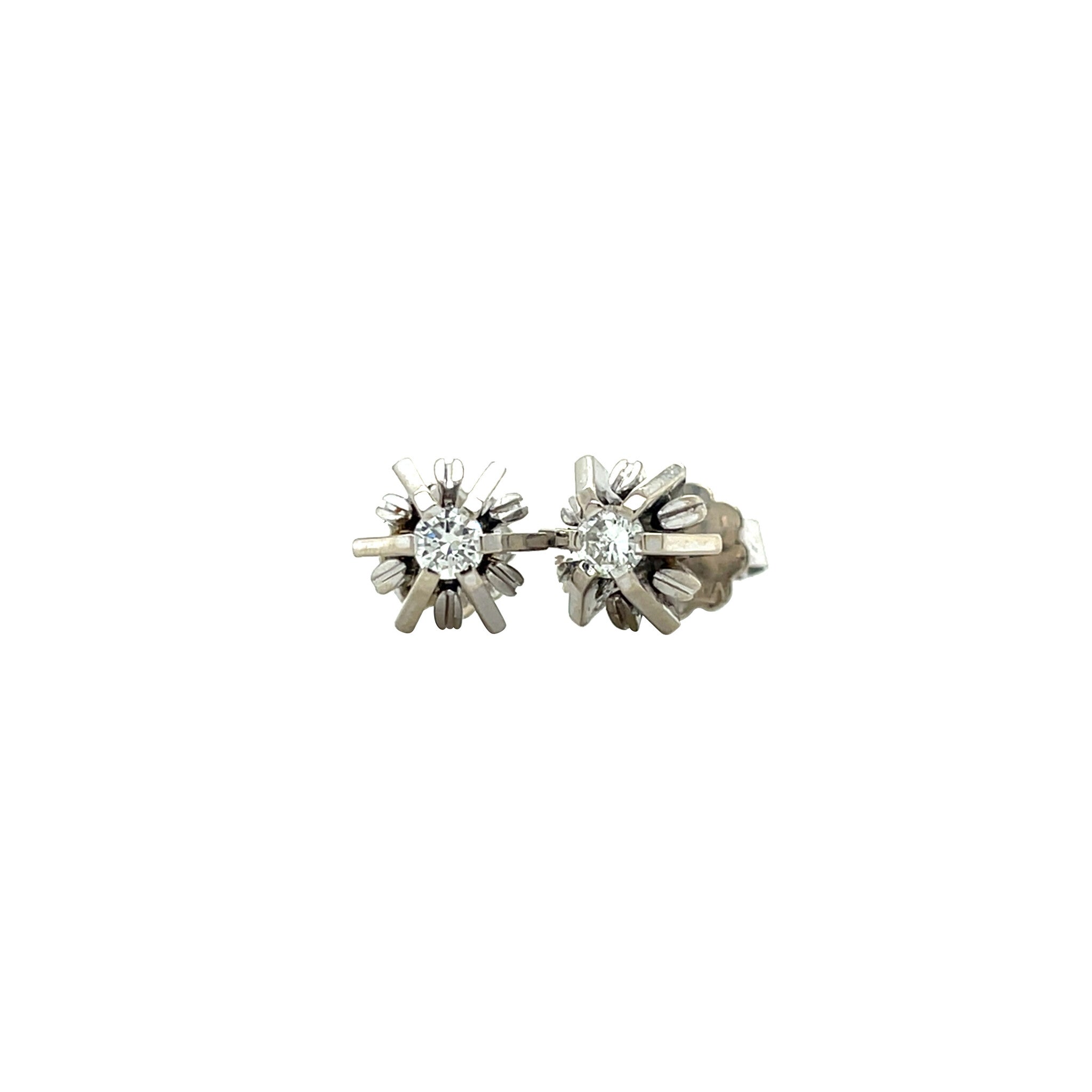 White gold stud earrings with diamond 14 karat