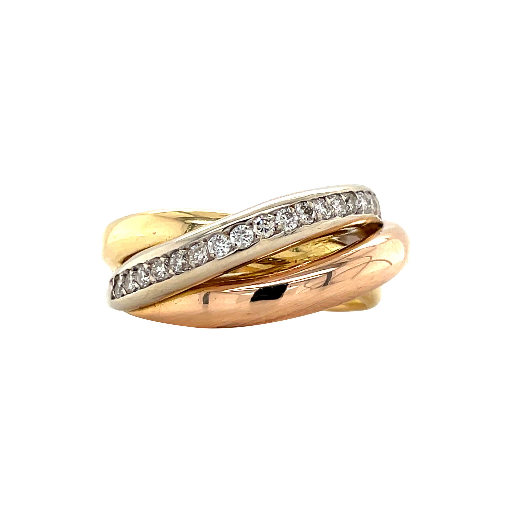 Tricolour gold ring with diamond 18 karat