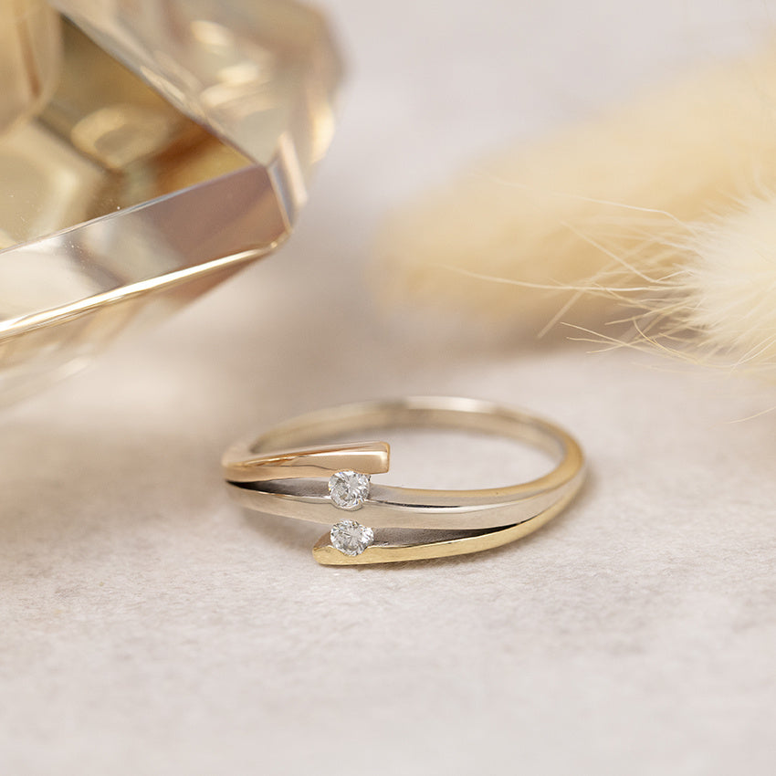 Tricolour gold ring with diamond 18 karat