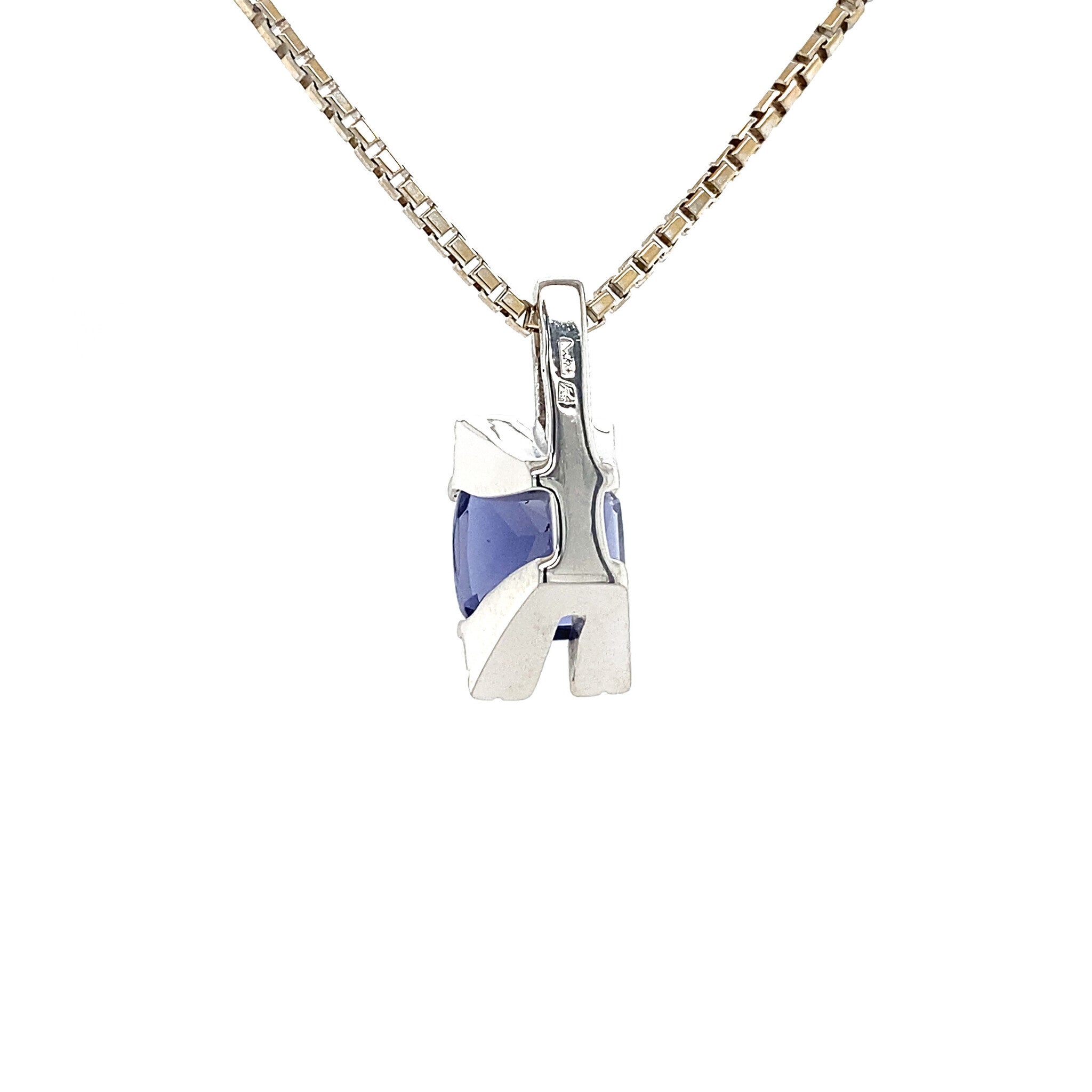 White gold pendant with diamond and blue glass 18 kt