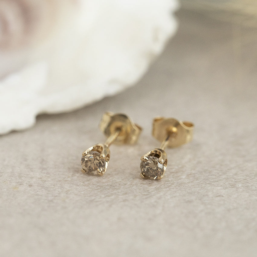 Gold stud earrings with diamond 14 karat