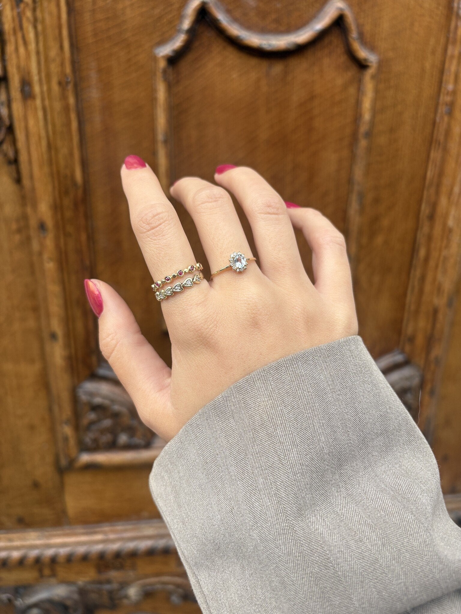 Gouden entourage ring met topaas en diamant 14 karaat* nieuw