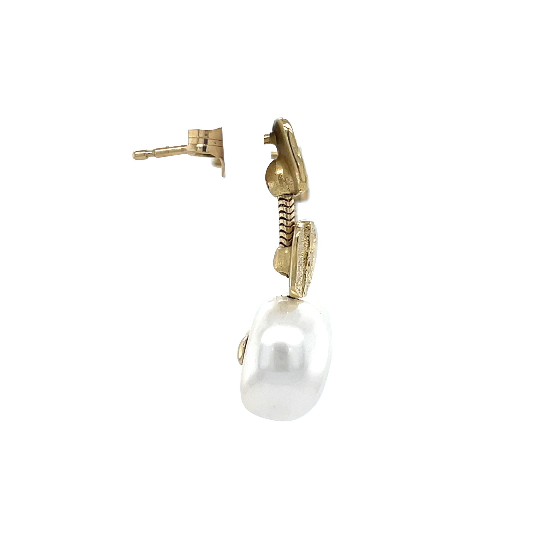 Gold stud earrings with pearl and diamond 18 kt